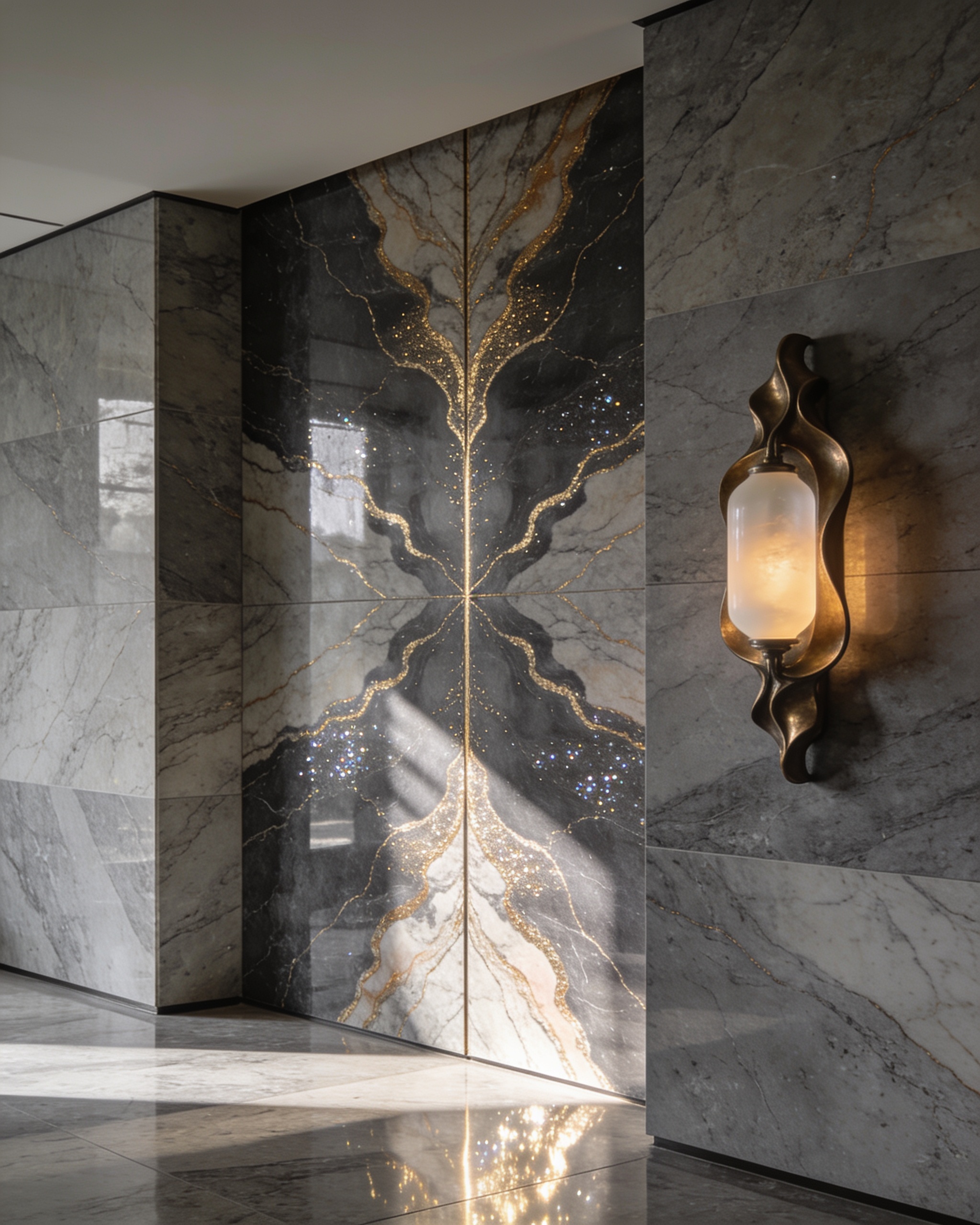 Full-height natural stone wall cladding