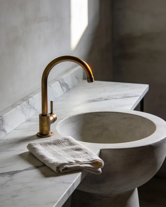 Marble bathroom vanity top fabricated by Berry Marble