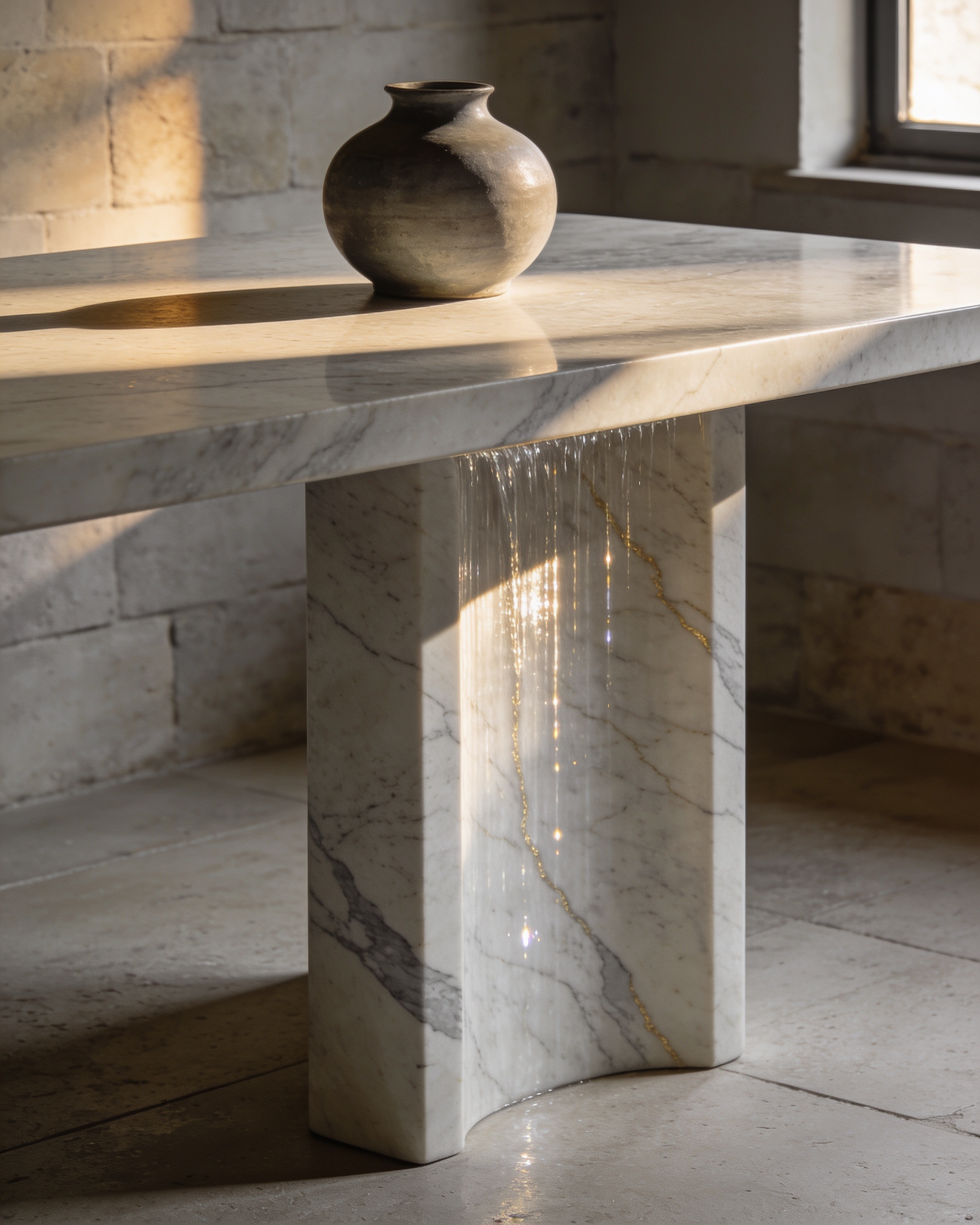 Custom stone tabletop cut to a bespoke edge profile