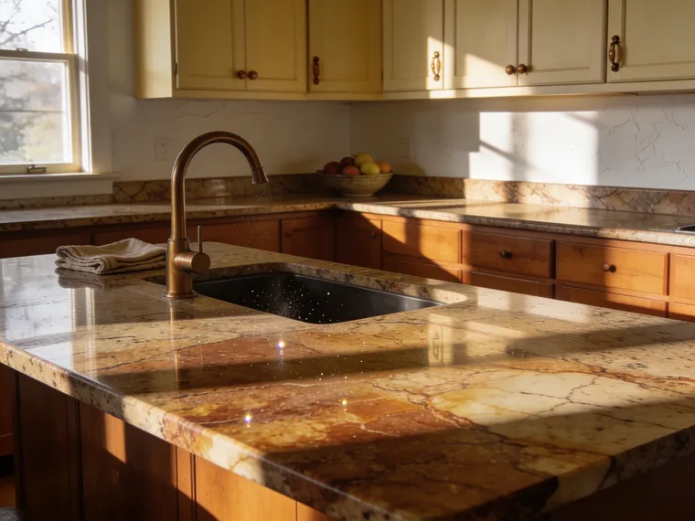 Wide view of a finished granite kitchen with an island
