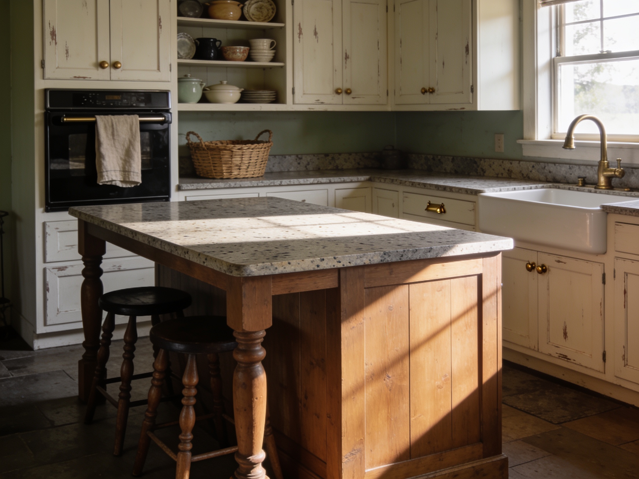 Farmhouse kitchen with a light stone countertop