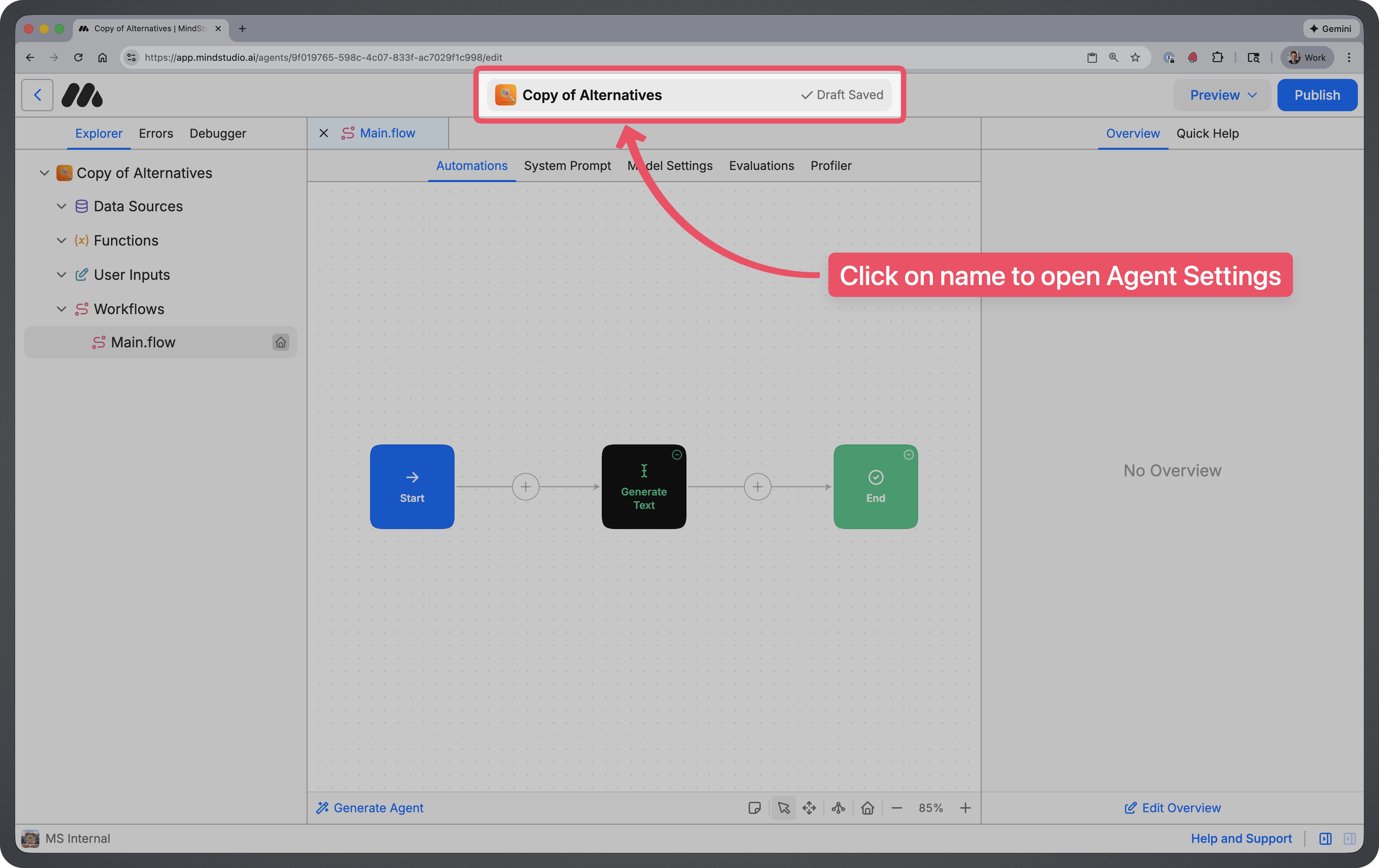 Change name clickable area