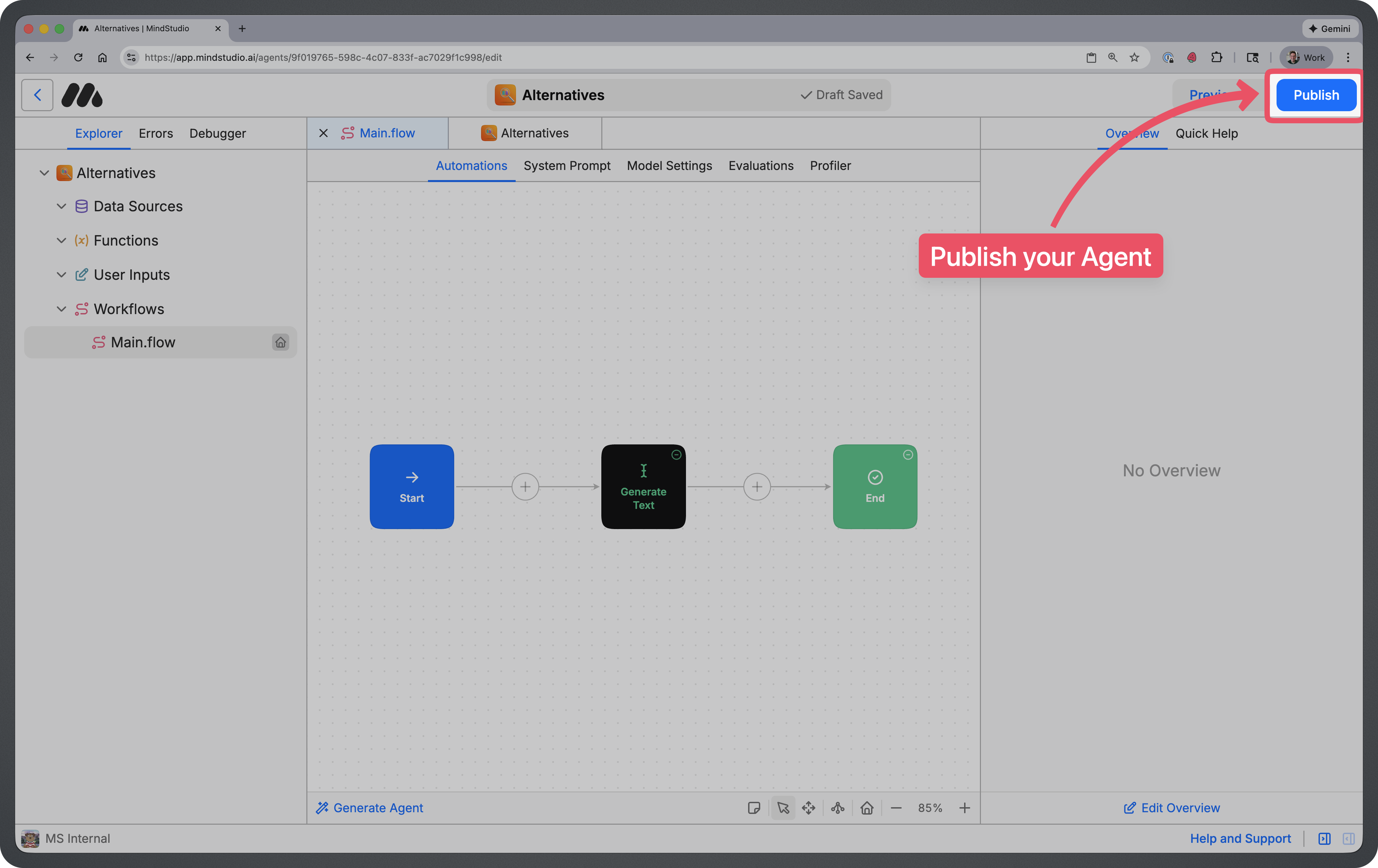 Publish button highlighted