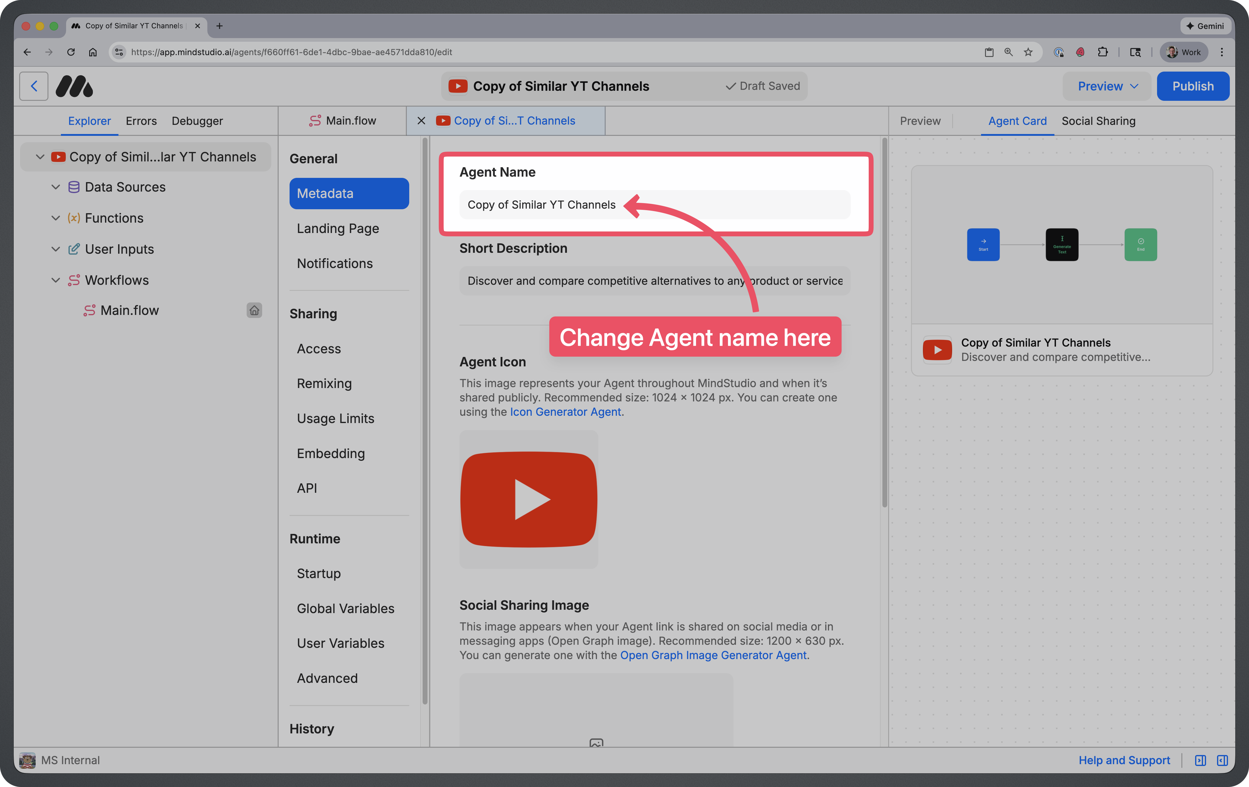 Agent name form field highlighted