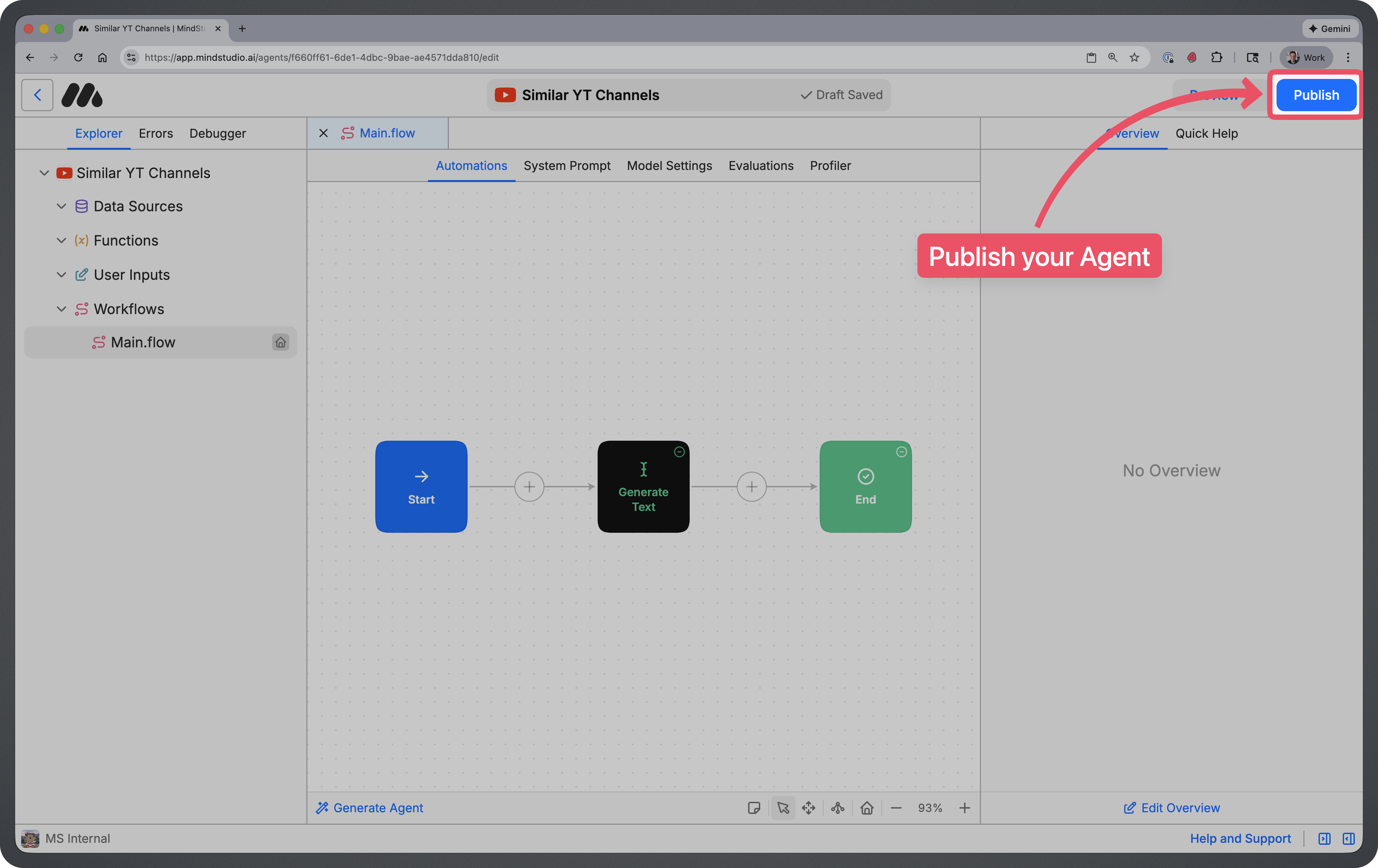Publish button highlighted