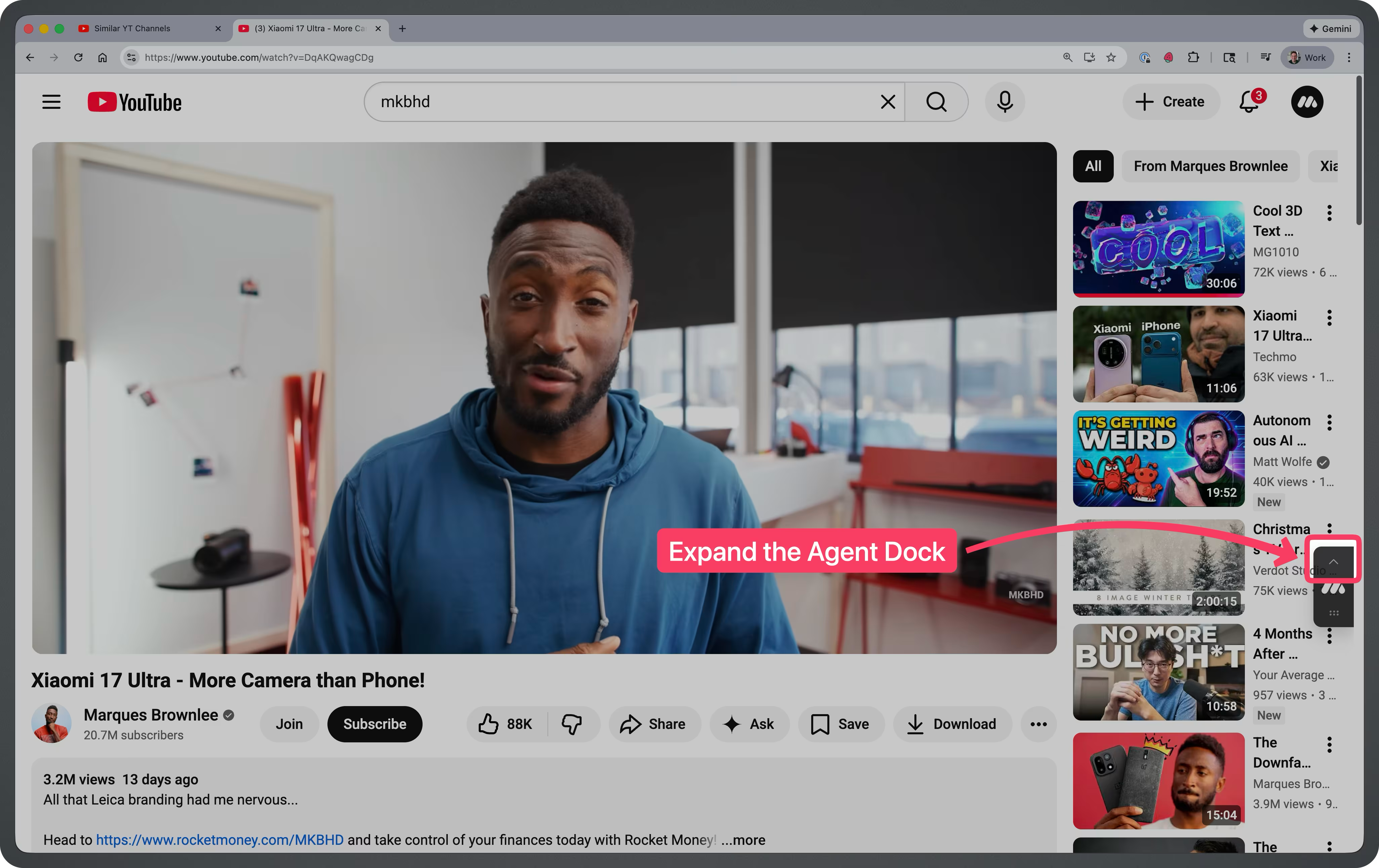 Chrome Extension Agents Dock Interface