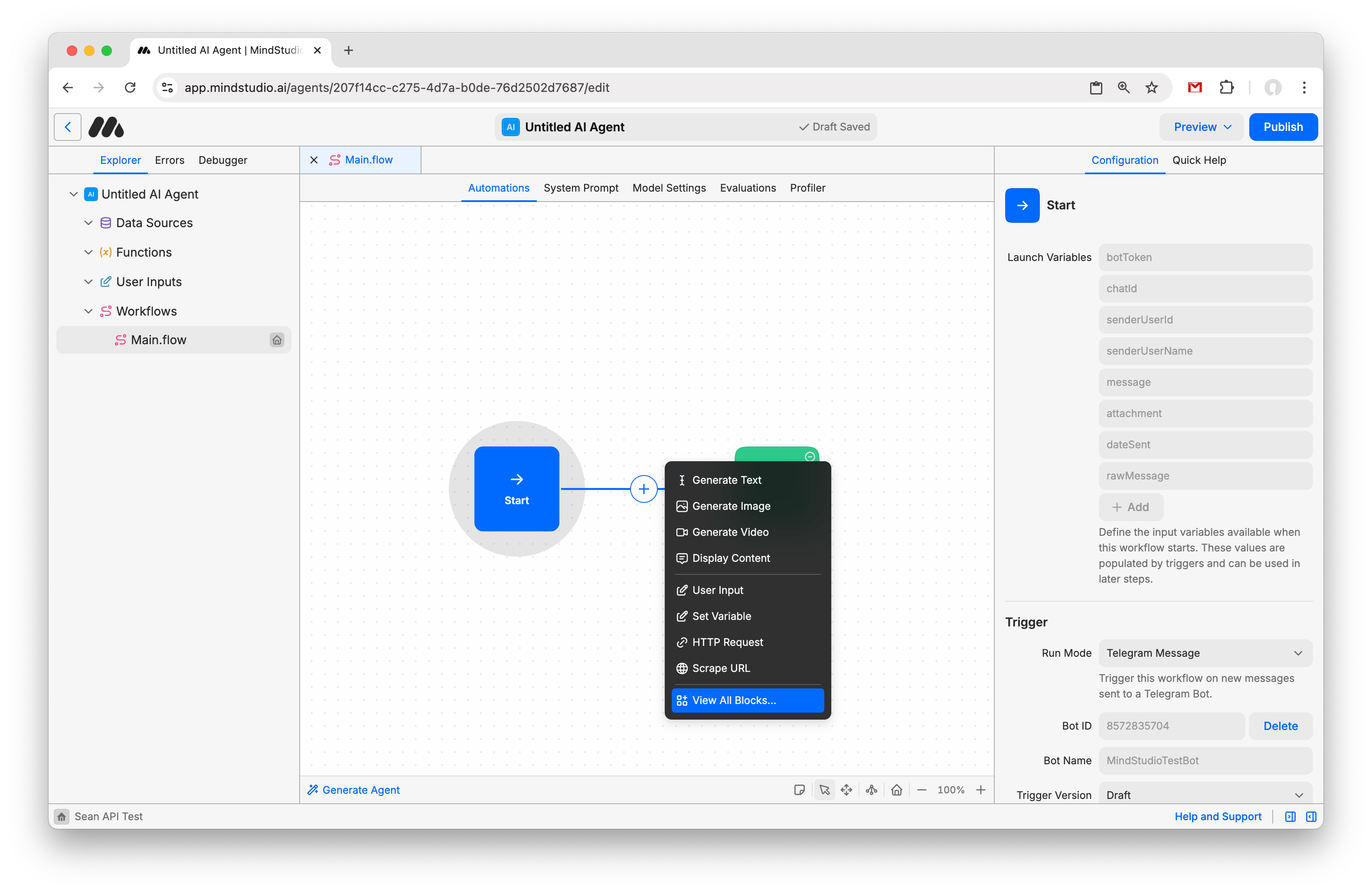 Select to view all blocks in the MindStudio Agent