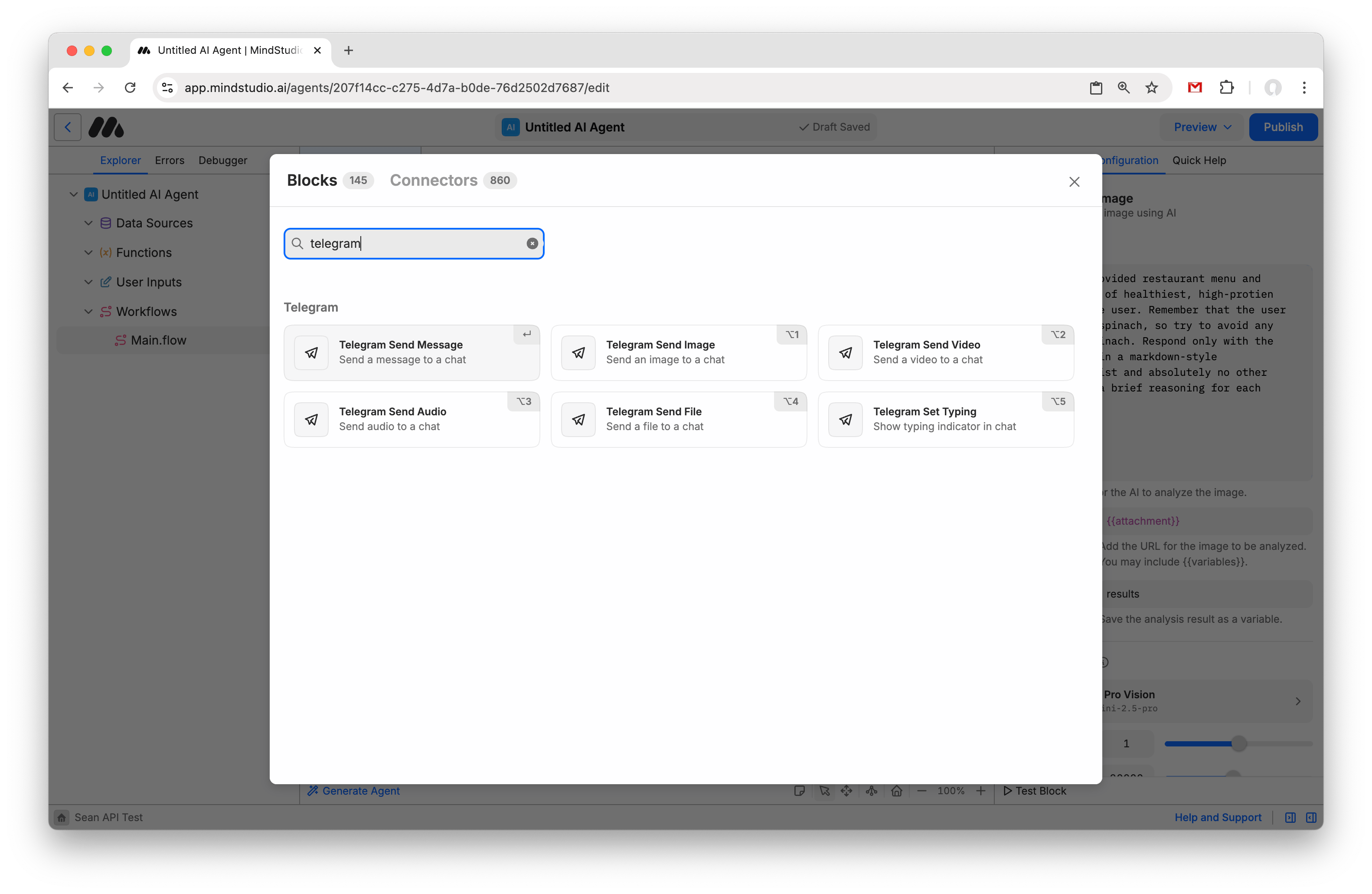 Add the Telegram Send Message block