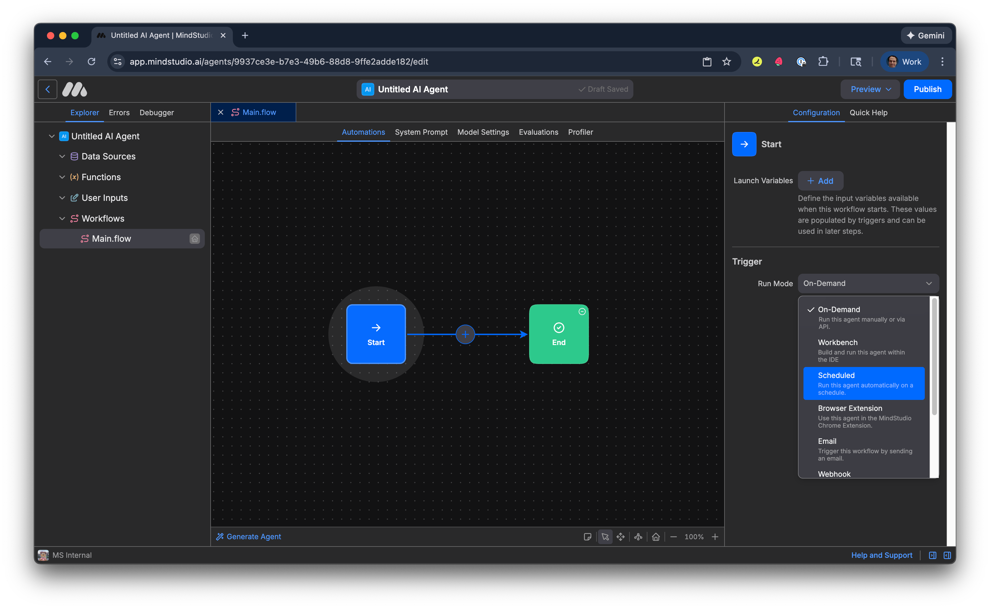 Set the MindStudio AI agent to run in Scheduled mode