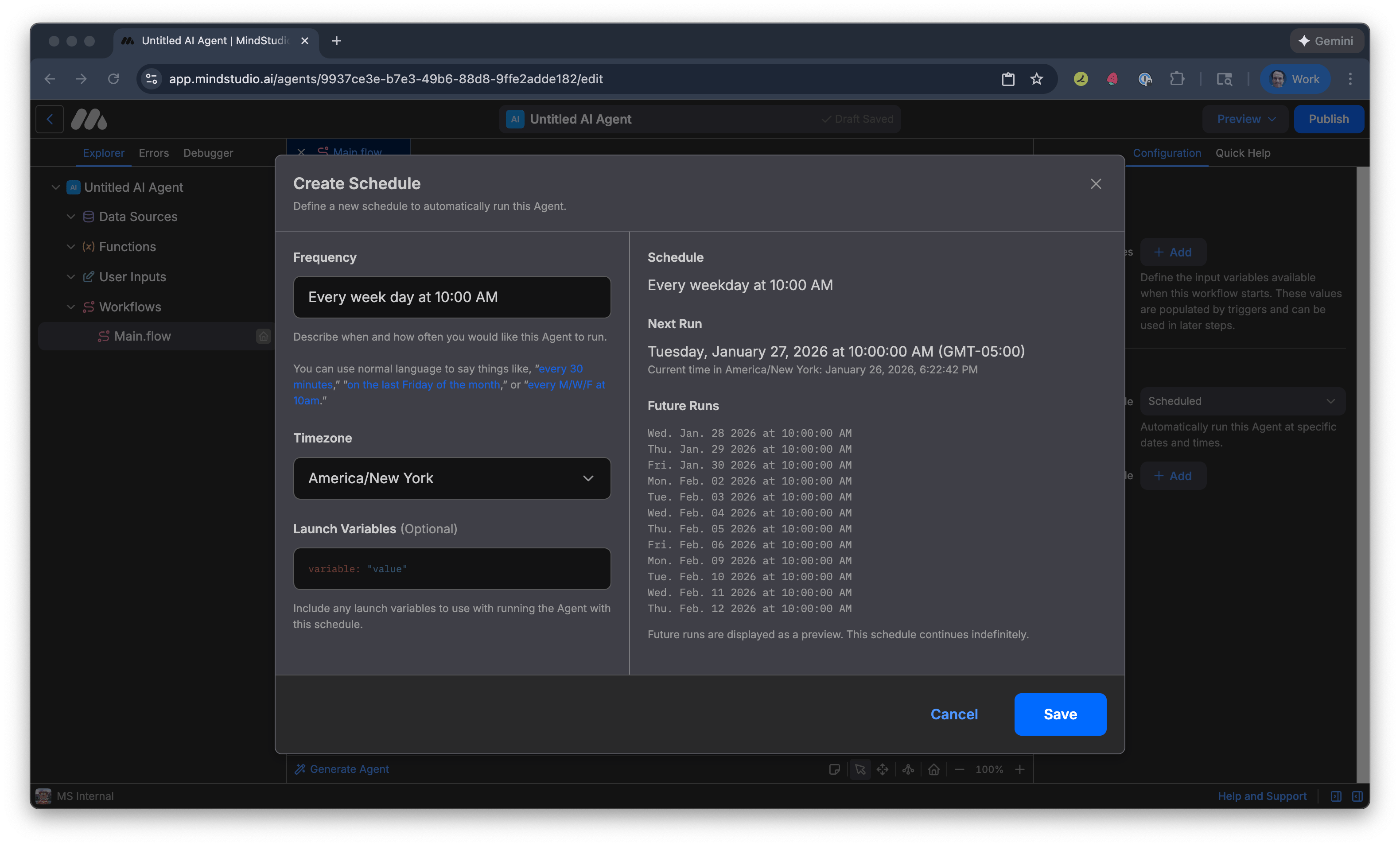 Generate a schedule to trigger the MindStudio AI agent