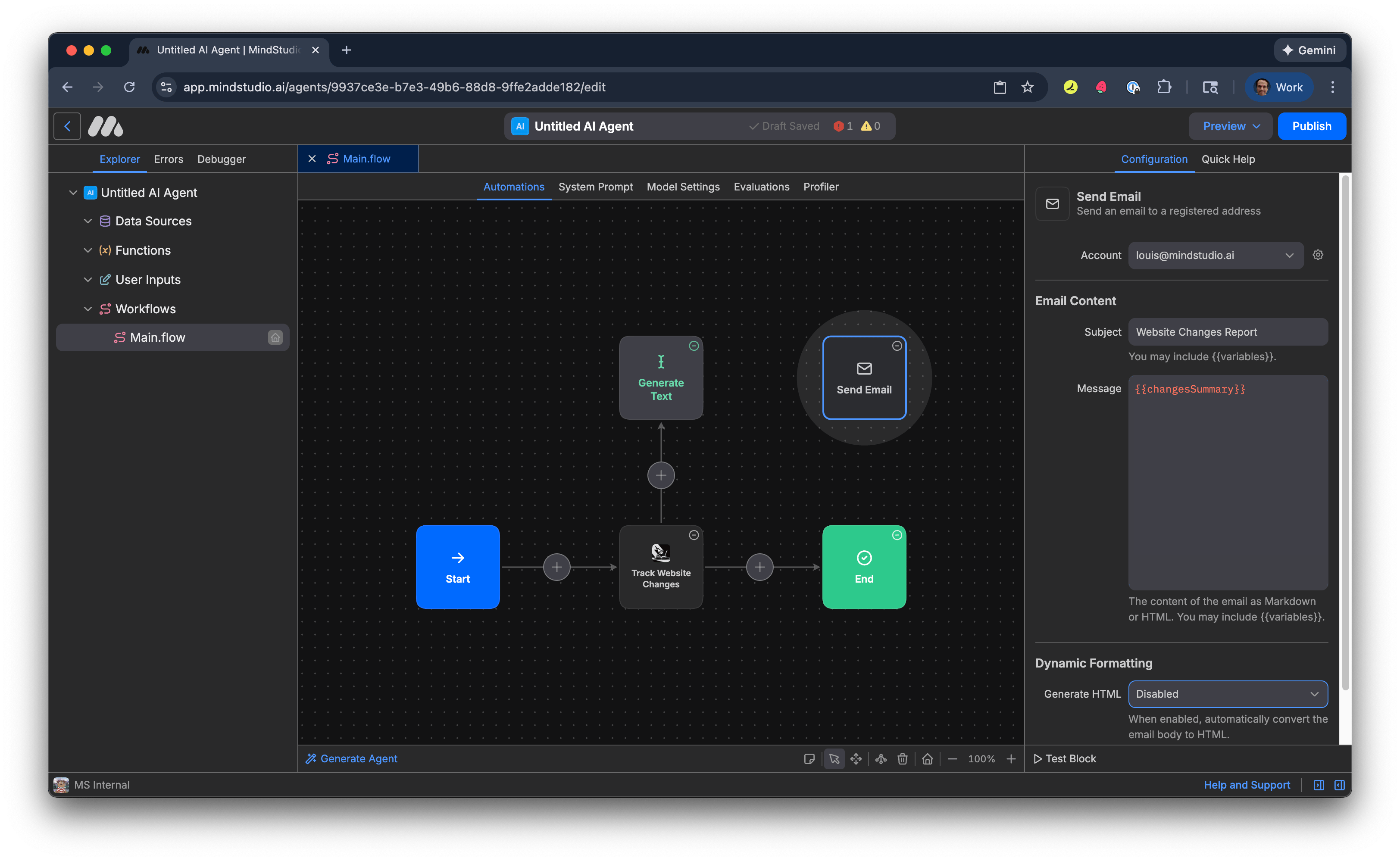 Disable the Generate HTML setting in the Send Email block