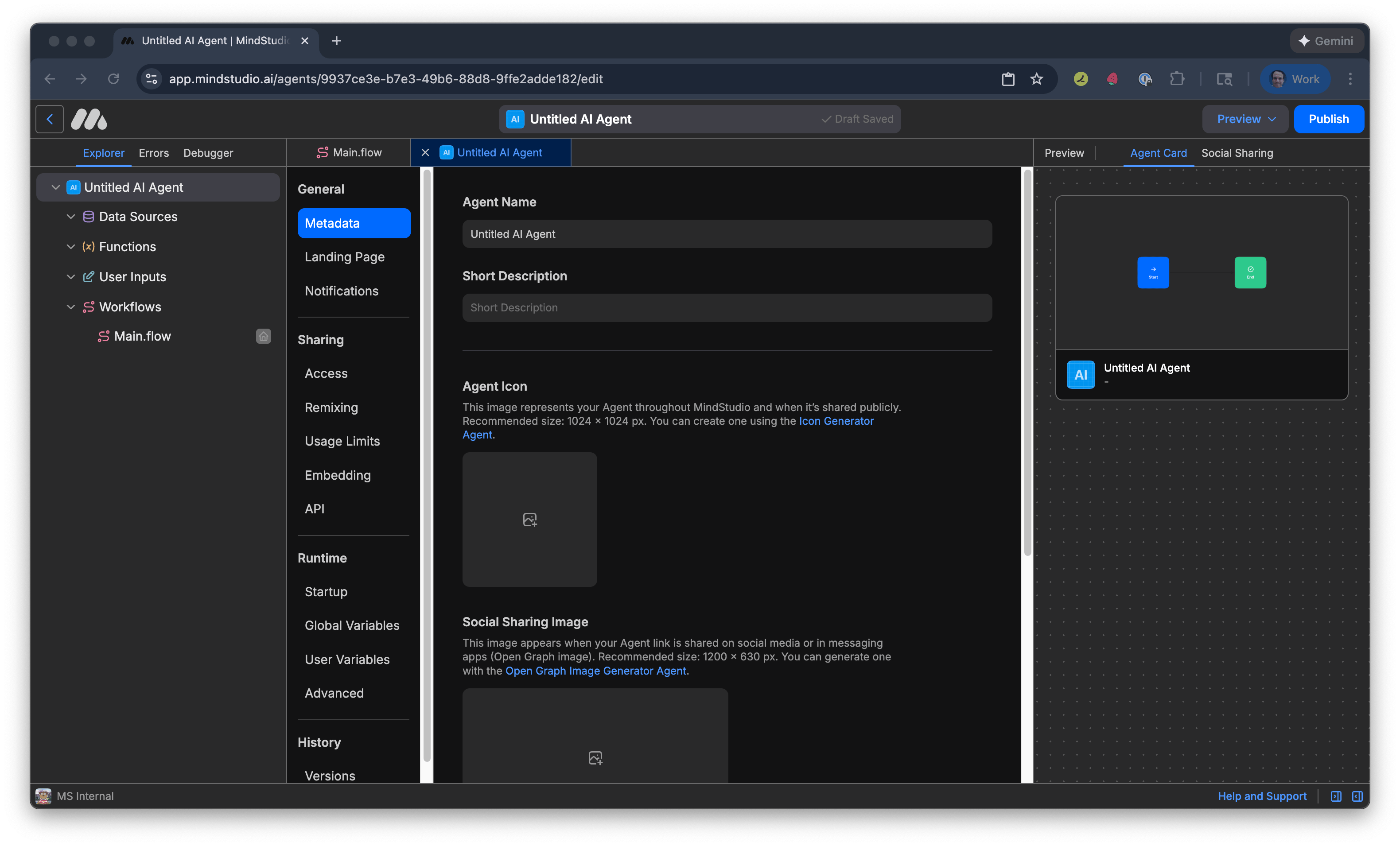 Viewing the metadata for the MindStudio AI agent