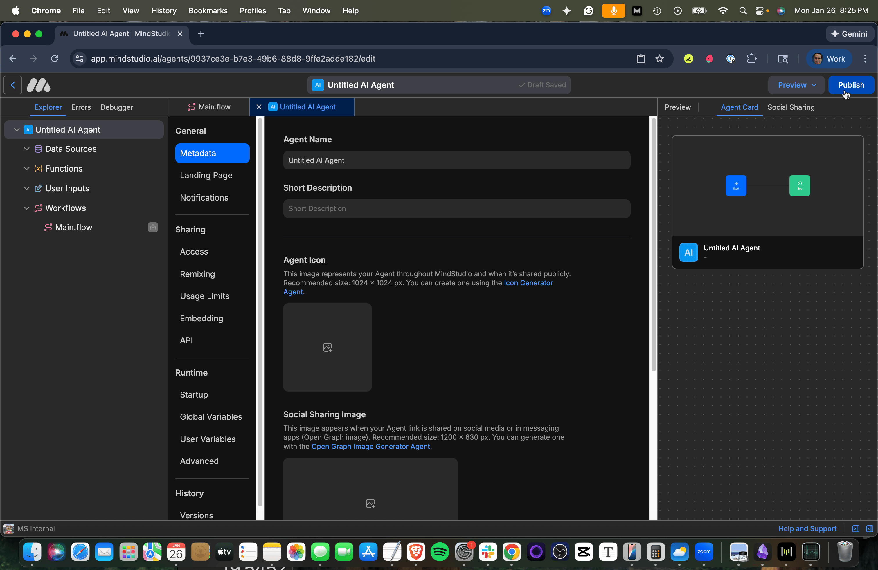 Click the Publish button to publish your MindStudio AI agent