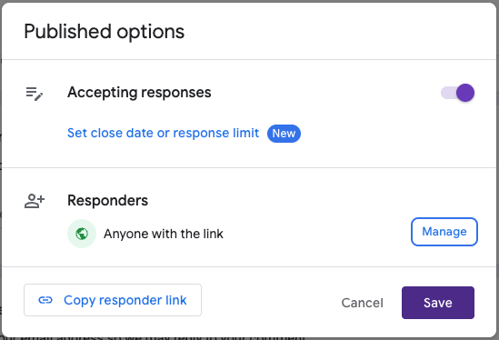 Save the Google Form