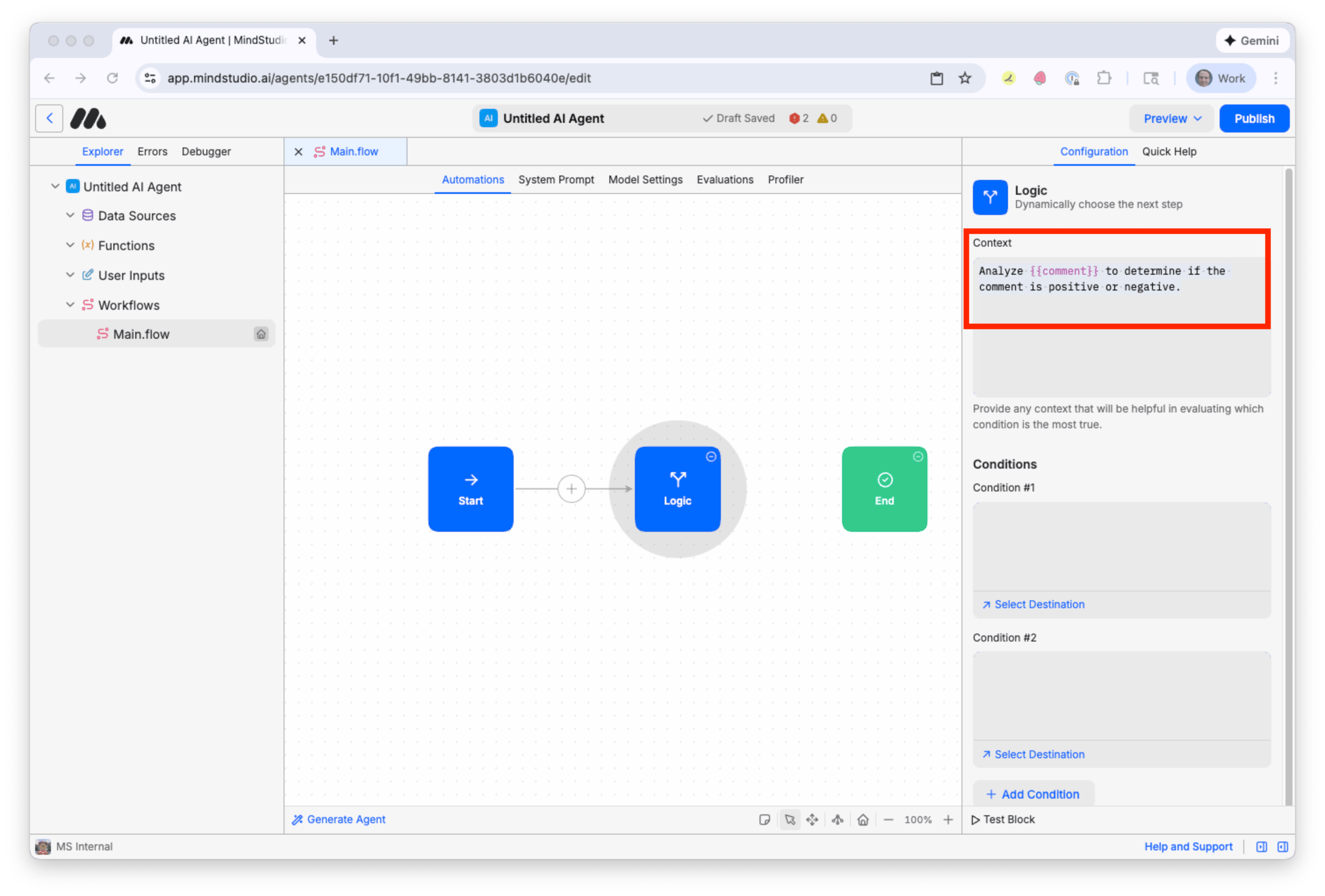 Add context in the Logic block in MindStudio