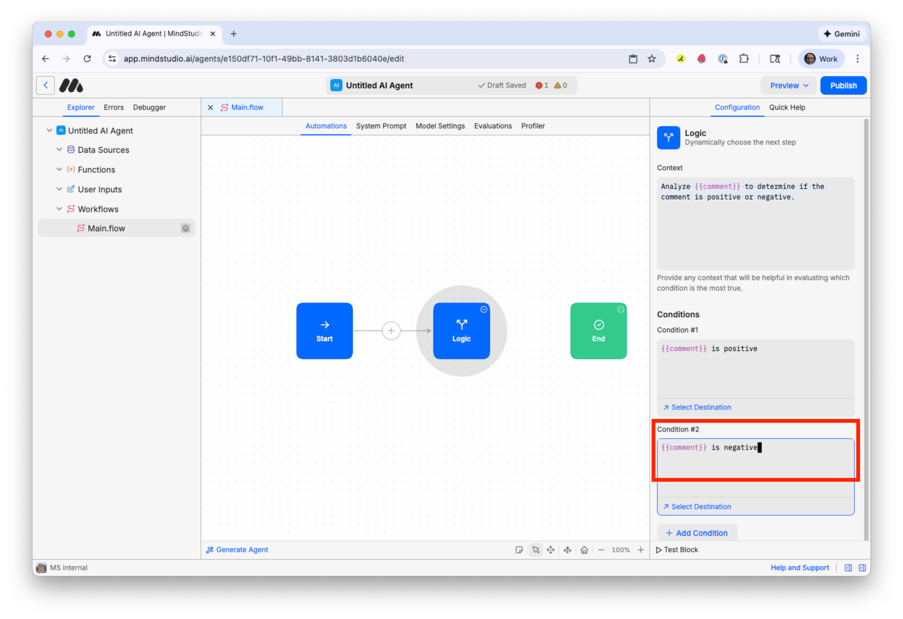 Specify condition 2 in the Logic block