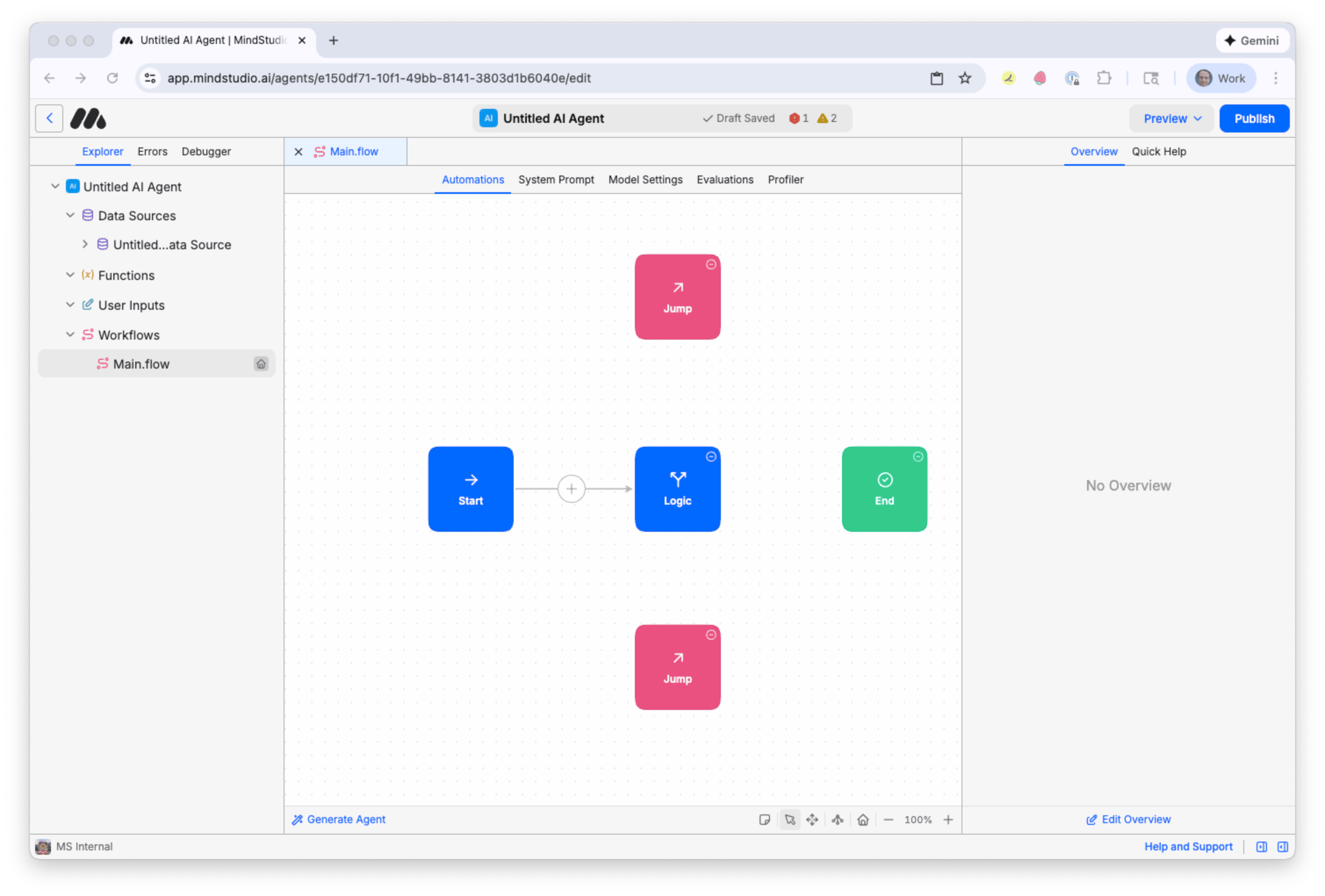 Second Jump block is in the "Main" workflow