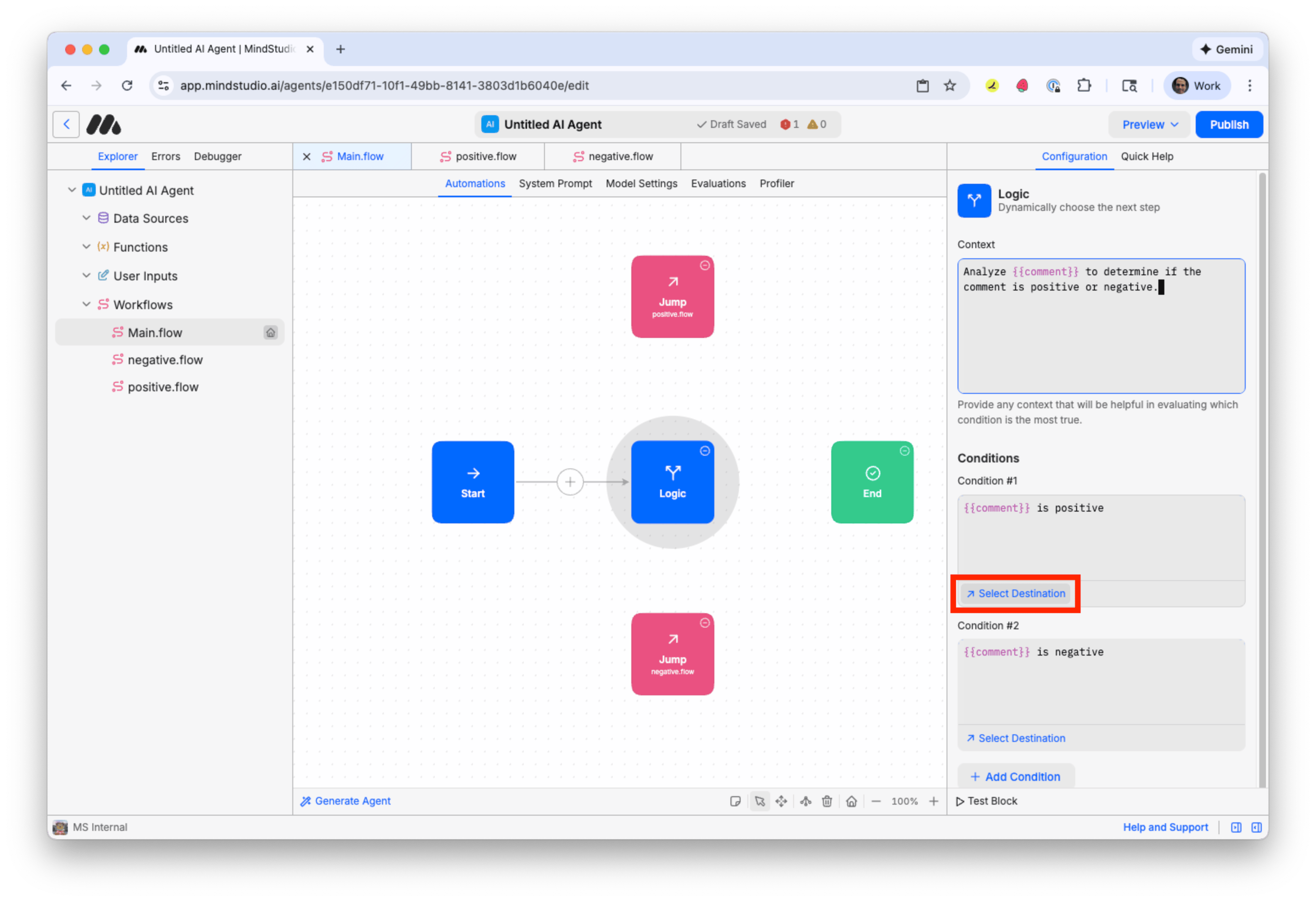 Click to Set Destination for Condition #1