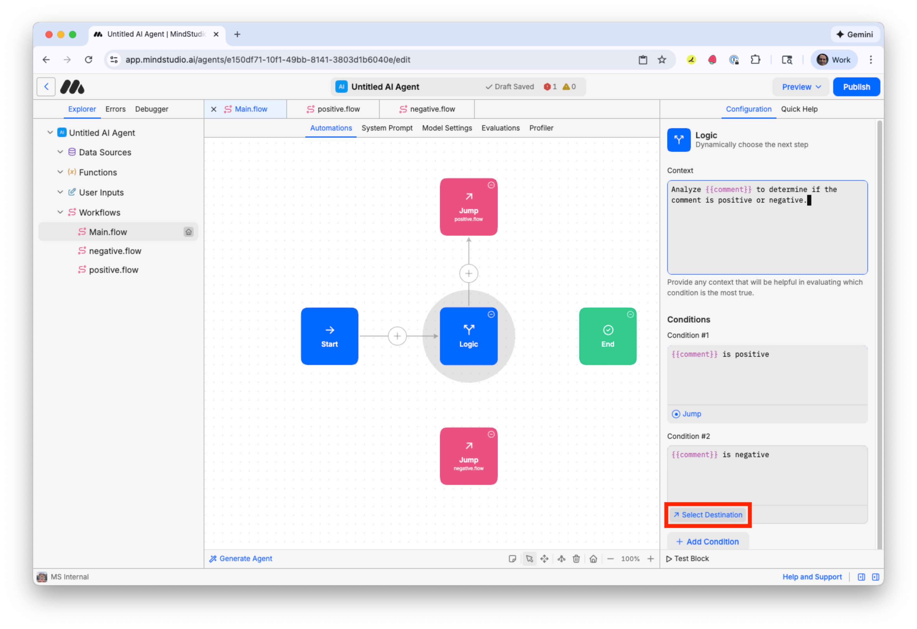 Click to Set Destination for Condition #2