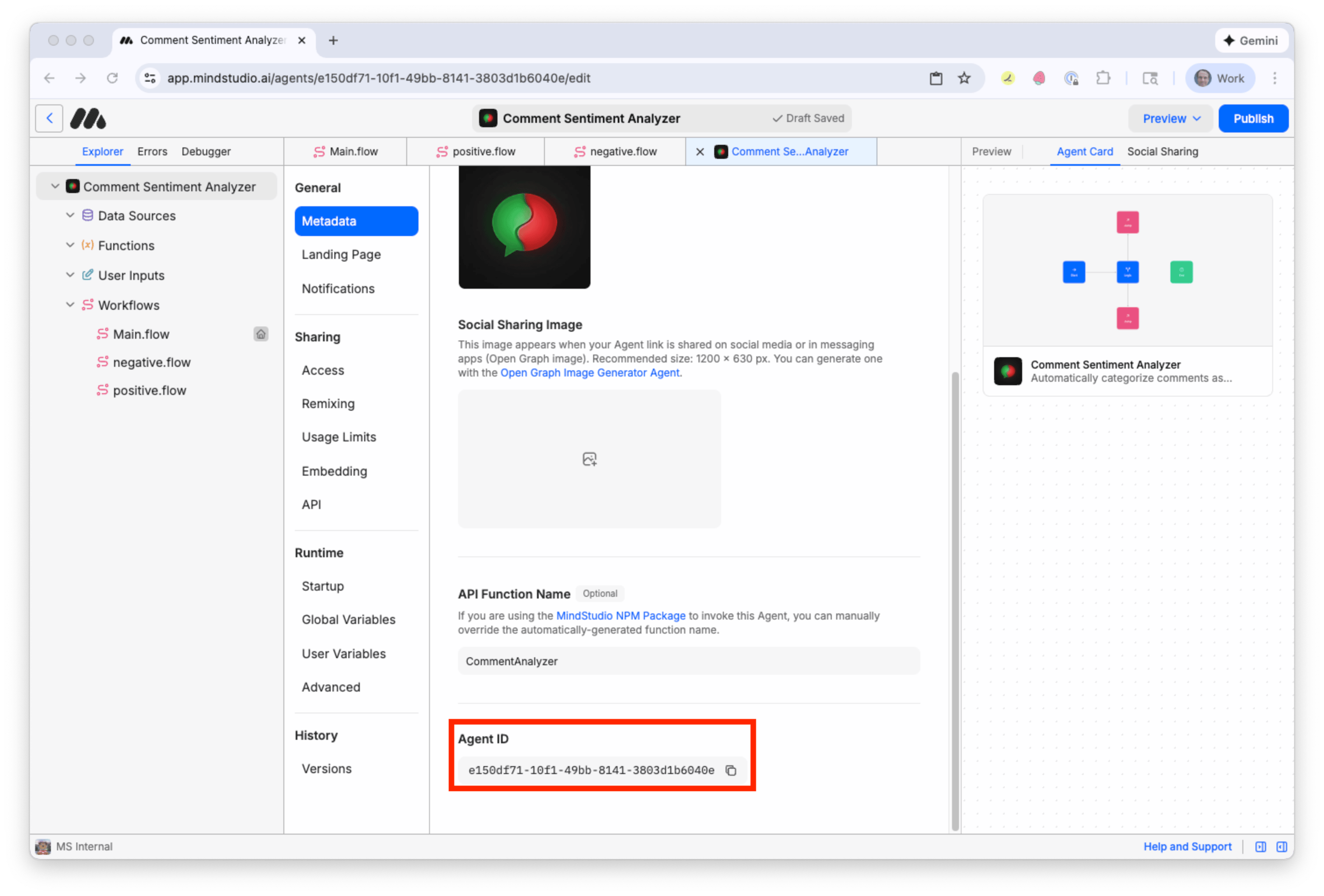 Locate the Agent ID in the MindStudio AI agent