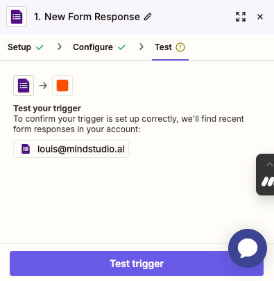 Click Test trigger to test the Zap trigger