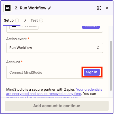 Click Sign in to sign into your MindStudio account