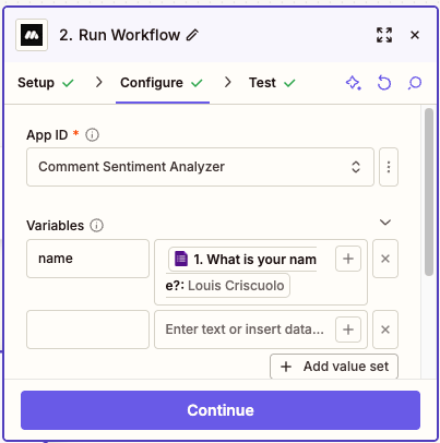 Data is configured for name variable