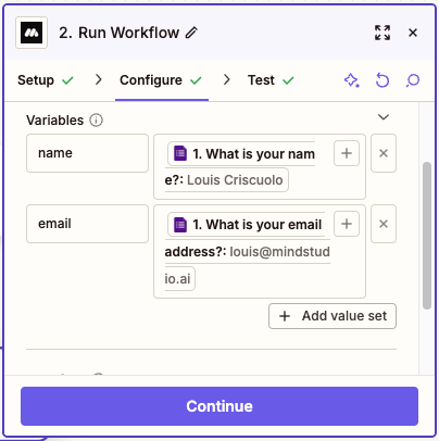 Data is configured for email variable