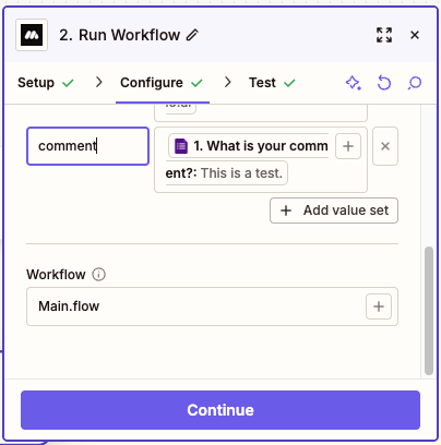 Data is configured for comment variable