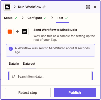 Click Publish to publish your Zap