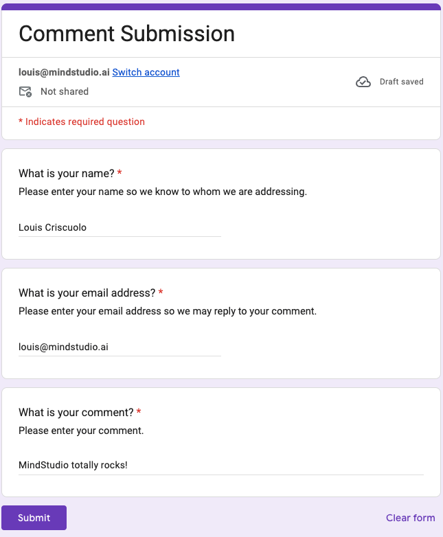 Fill out the form with a positive comment