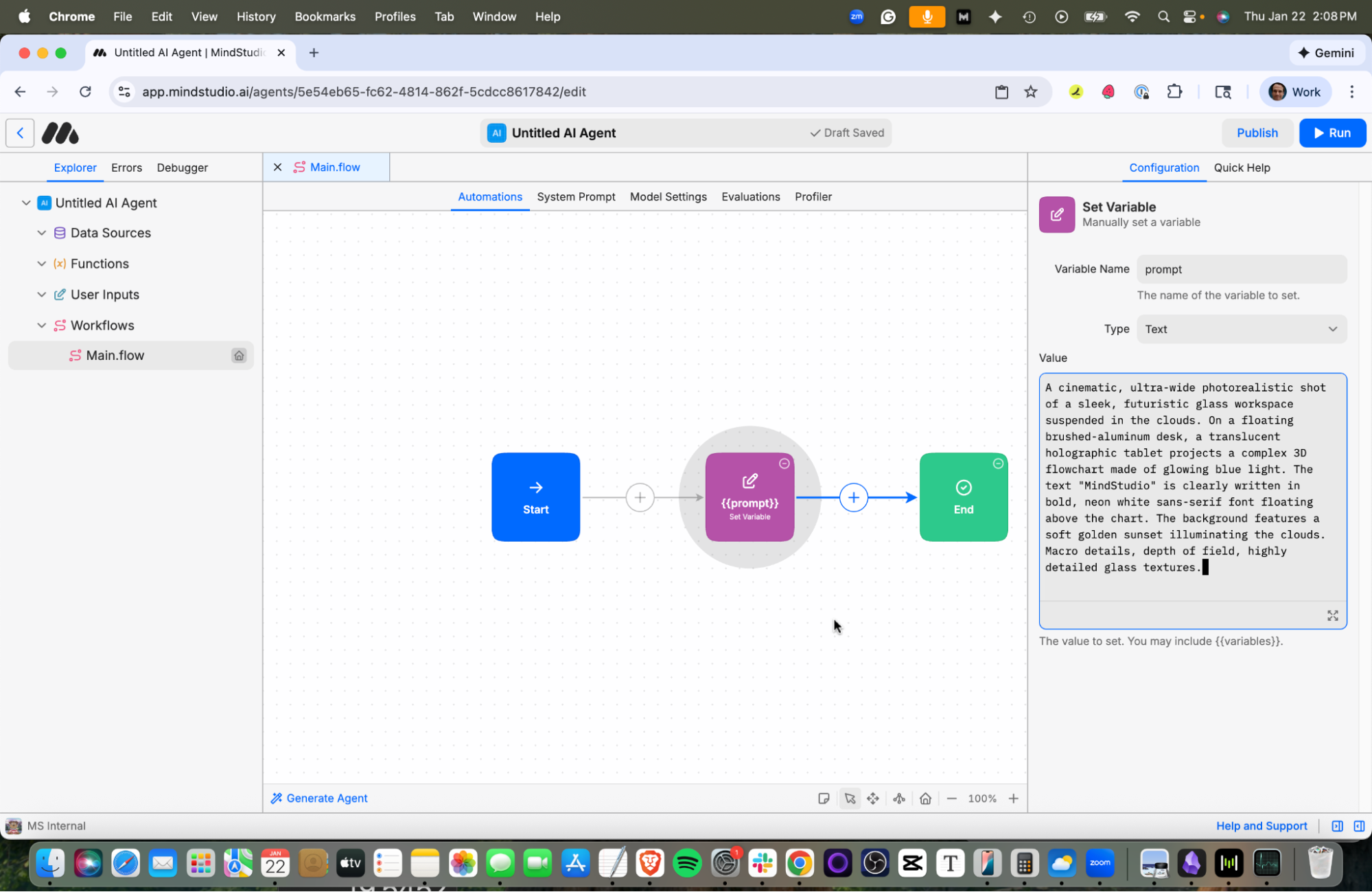 Add the prompt to the Set Variable block