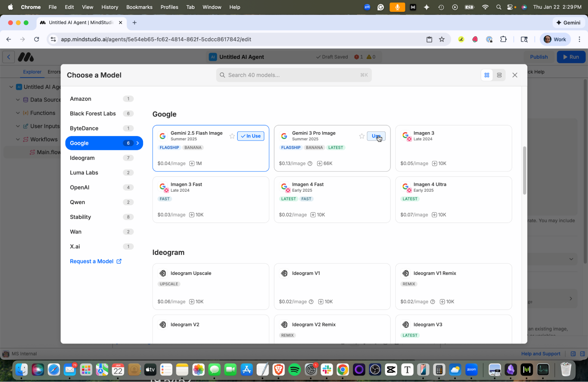 Select Gemini 2.5 Flash Image to generate the AI image in MindStudio