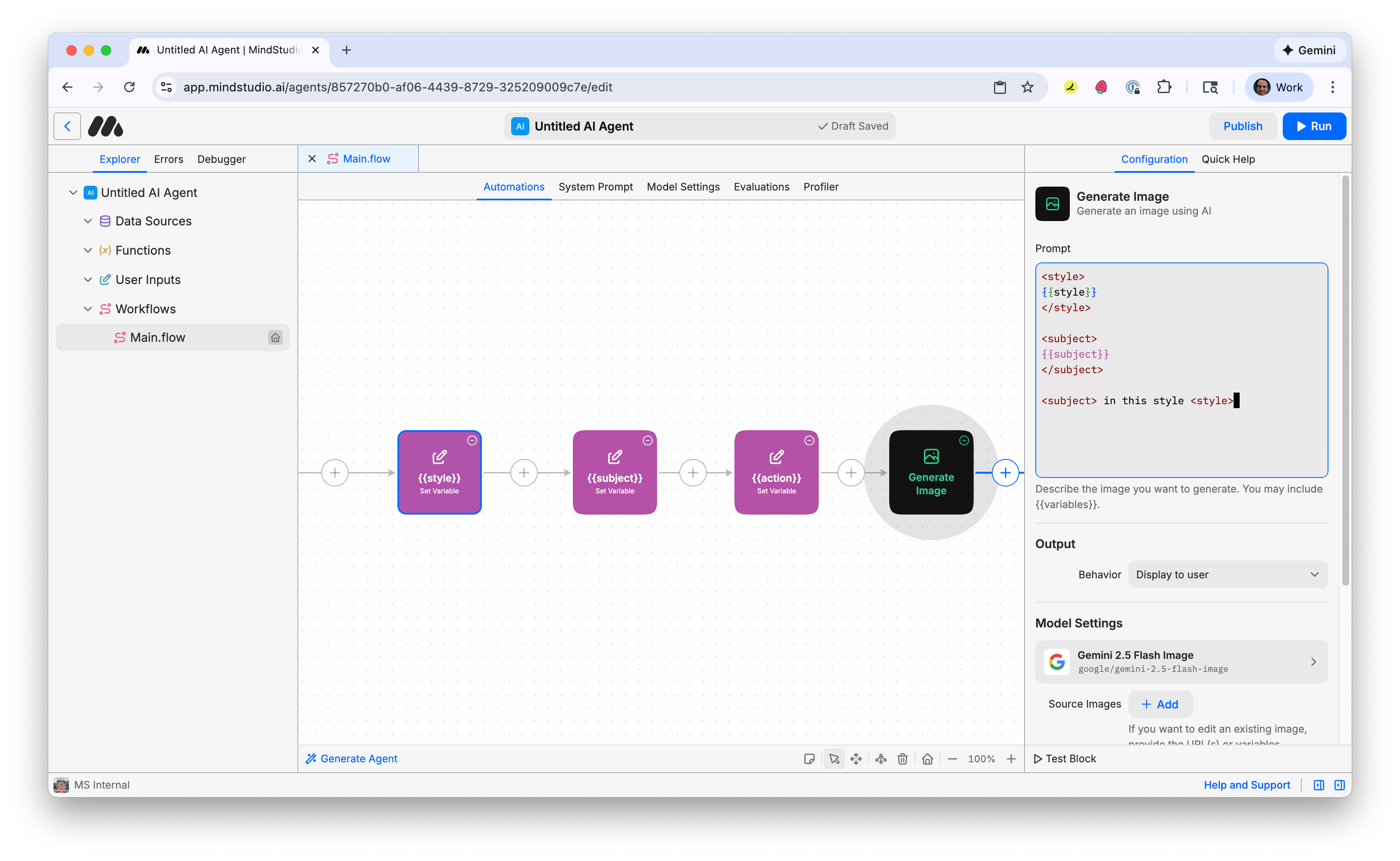 Add the prompt to the Generate Image block in MindStudio