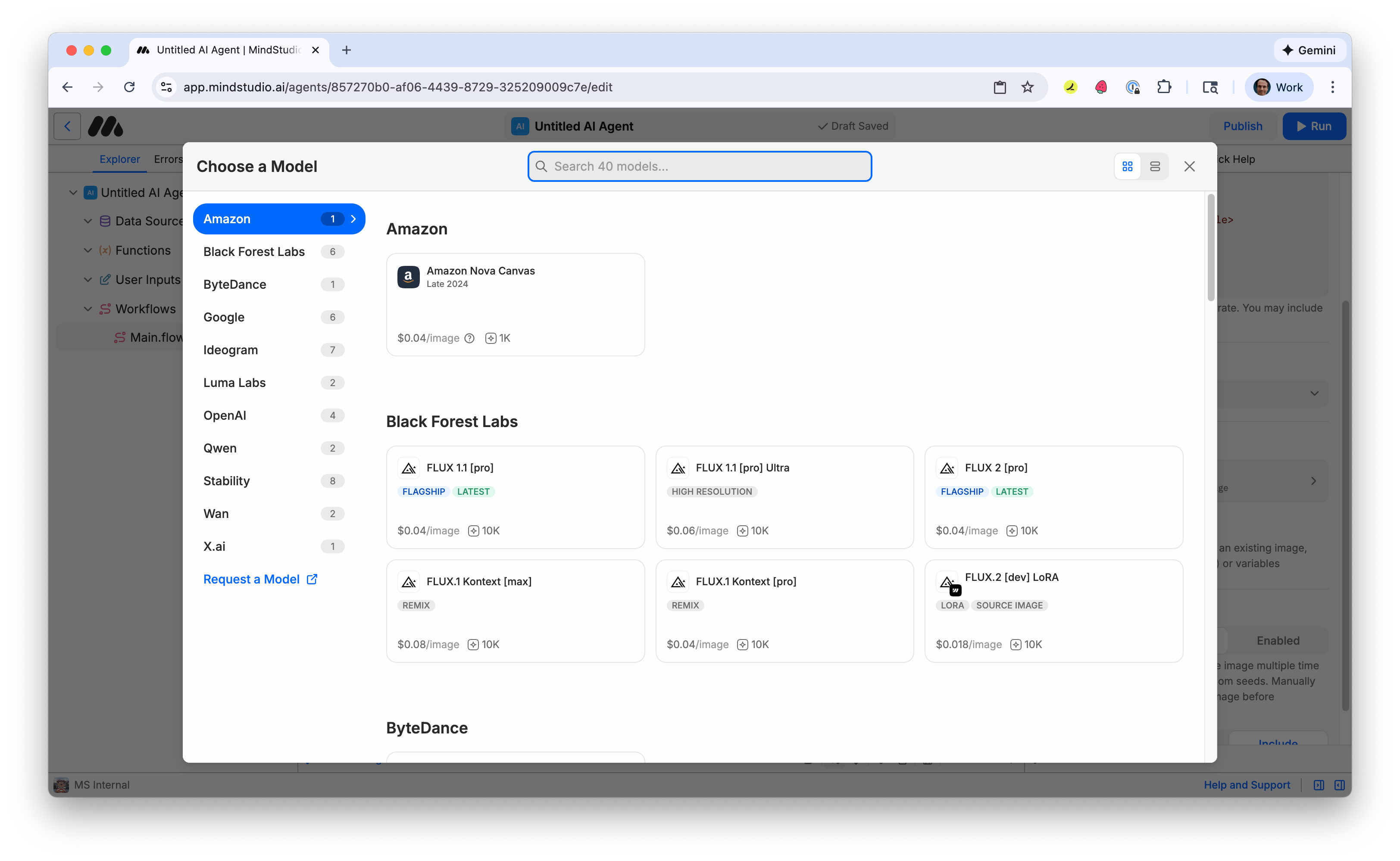 AI image model settings display in MindStudio