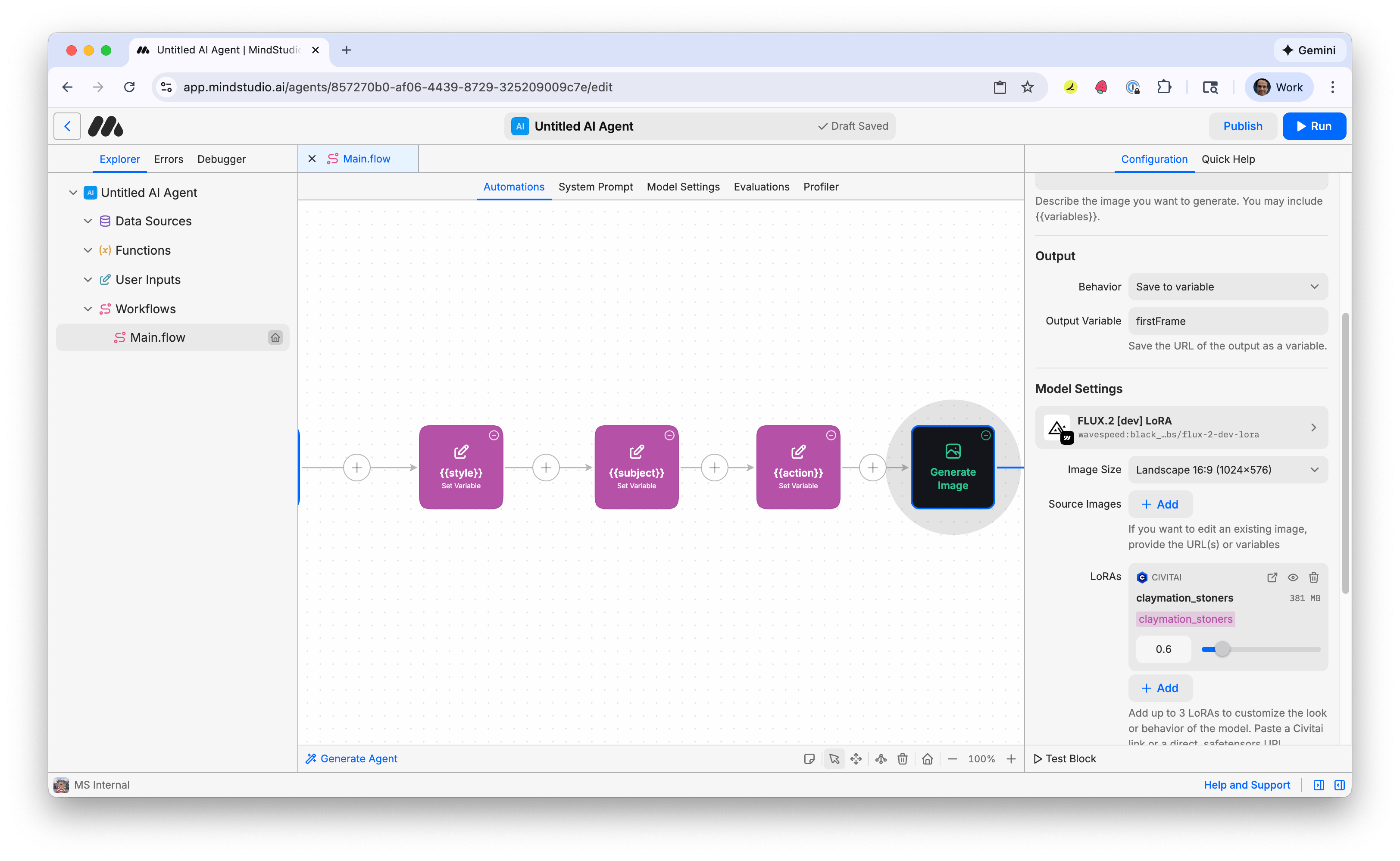 Add the LoRA to the Generate Image block in MindStudio