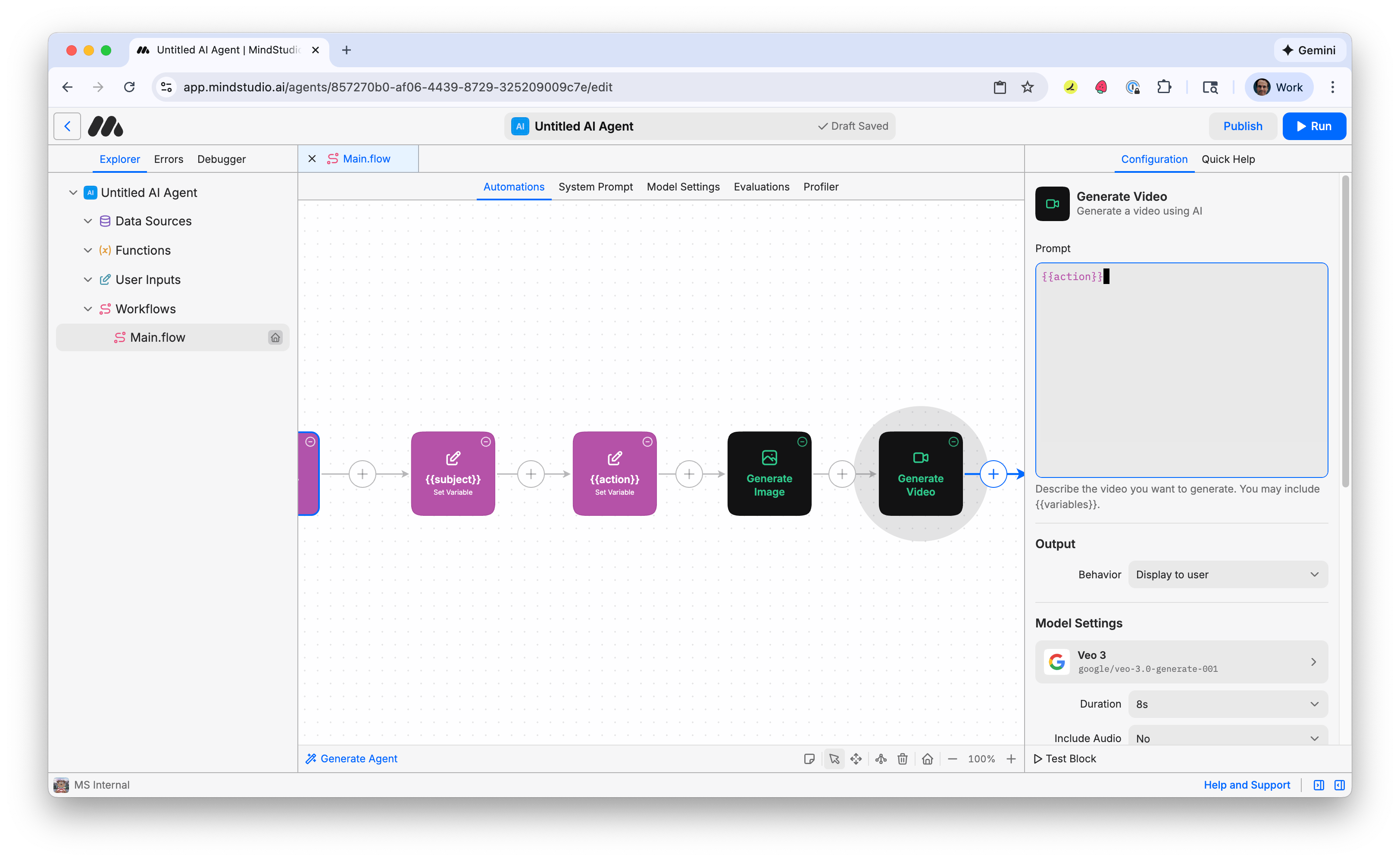 Add the prompt to the Generate Video block in MindStudio