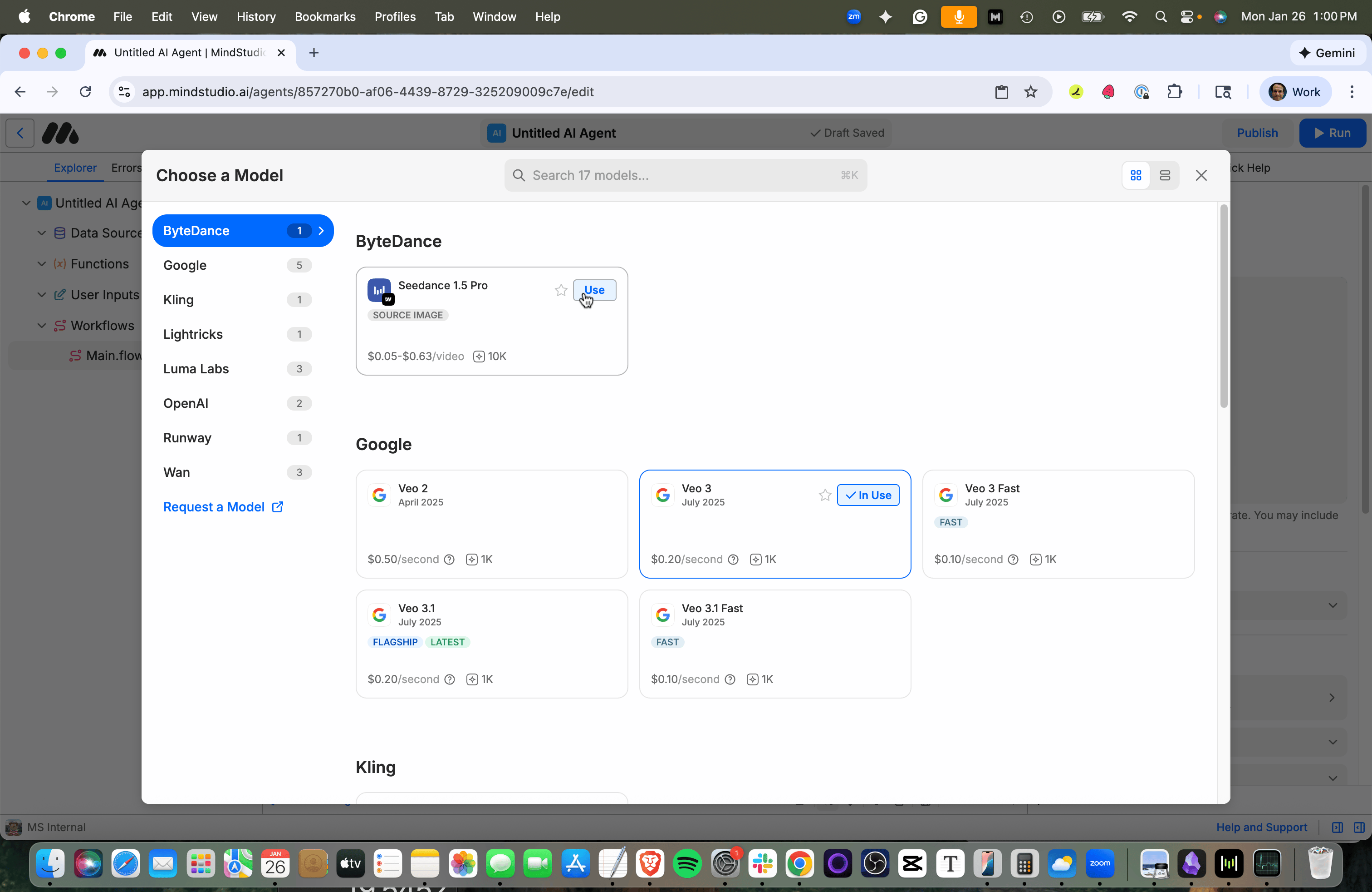 Select the Seedance 1.5 Pro AI model to generate the video