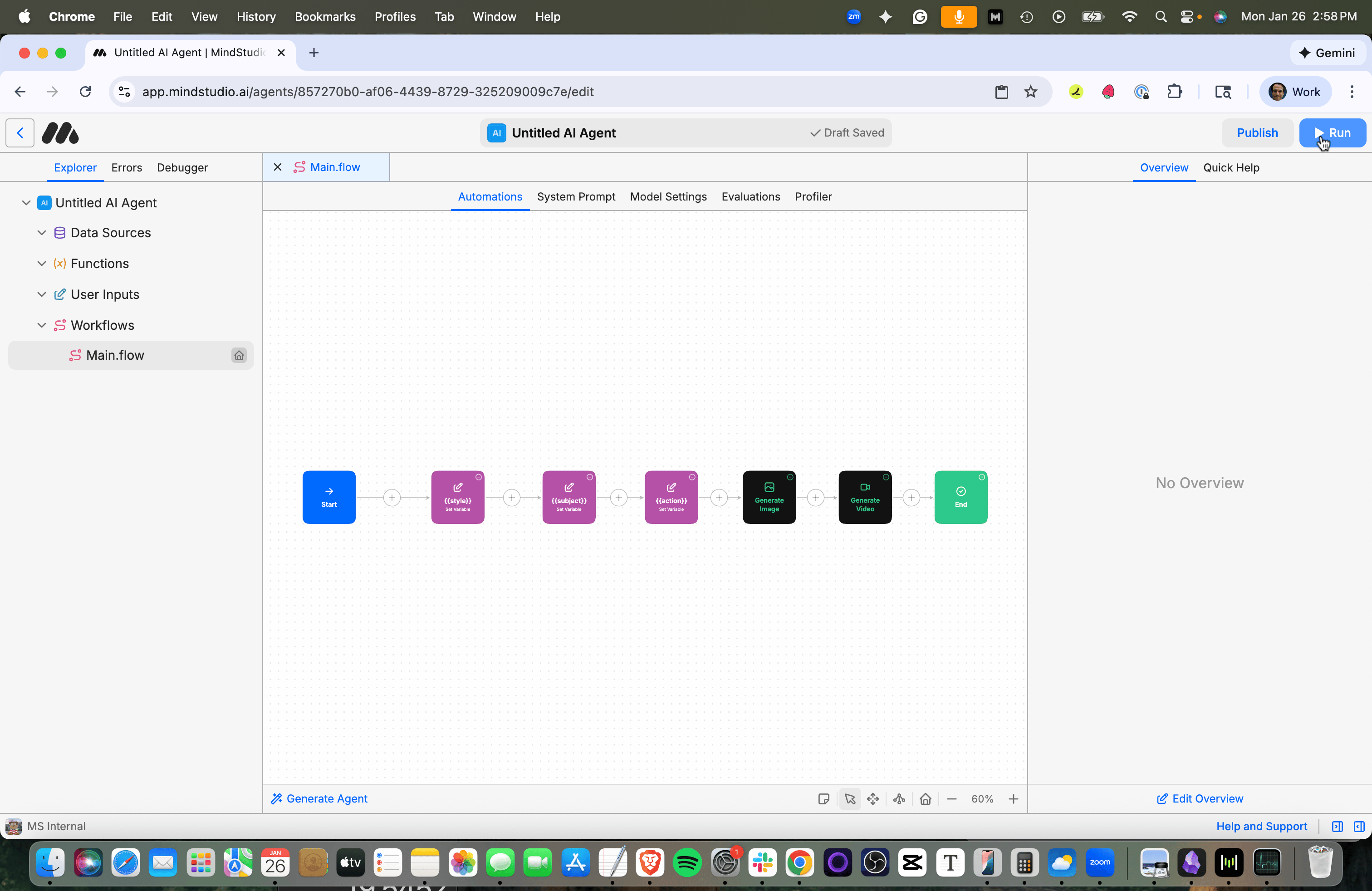 Press the Run button to run the MindStudio workflow