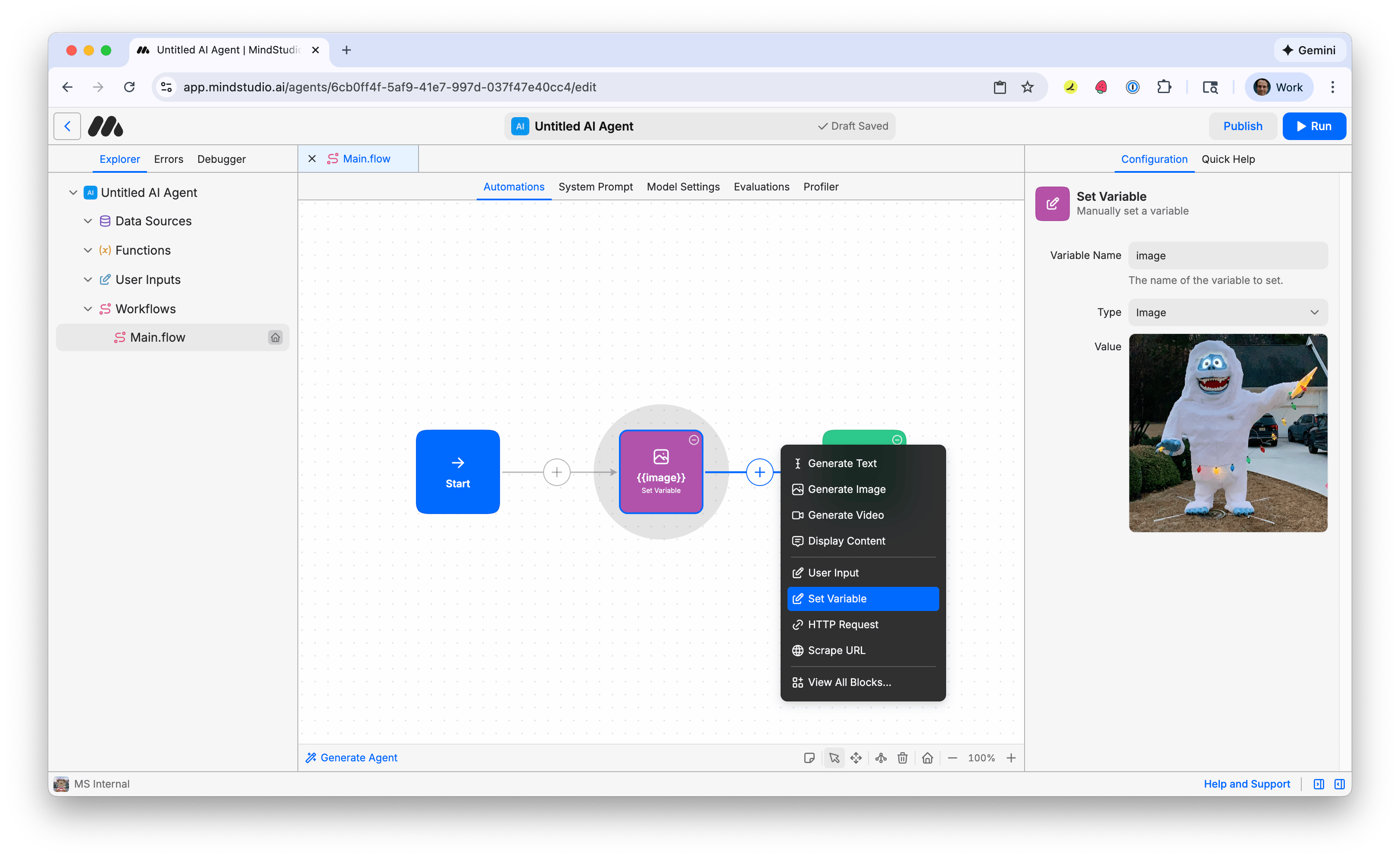 Add a second Set Variable block to the MindStudio workflow 