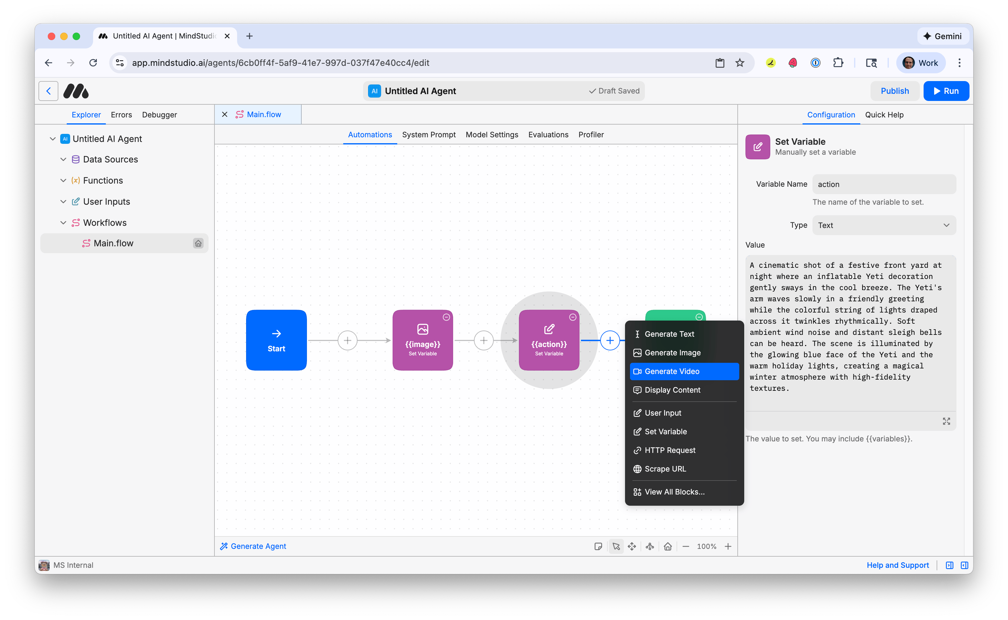 Add the Generate Video block to the MindStudio workflow