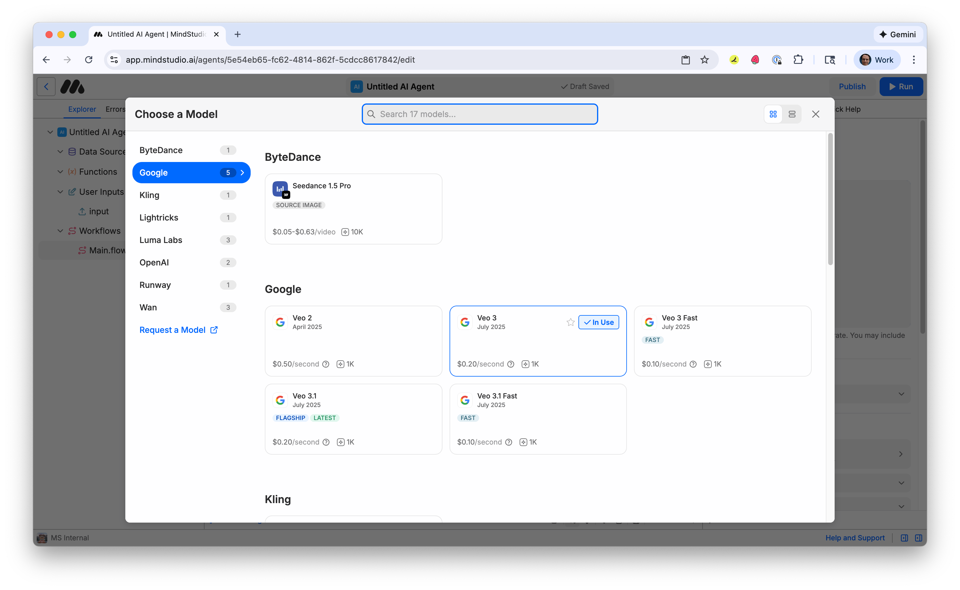 View the AI video generation models in MindStudio