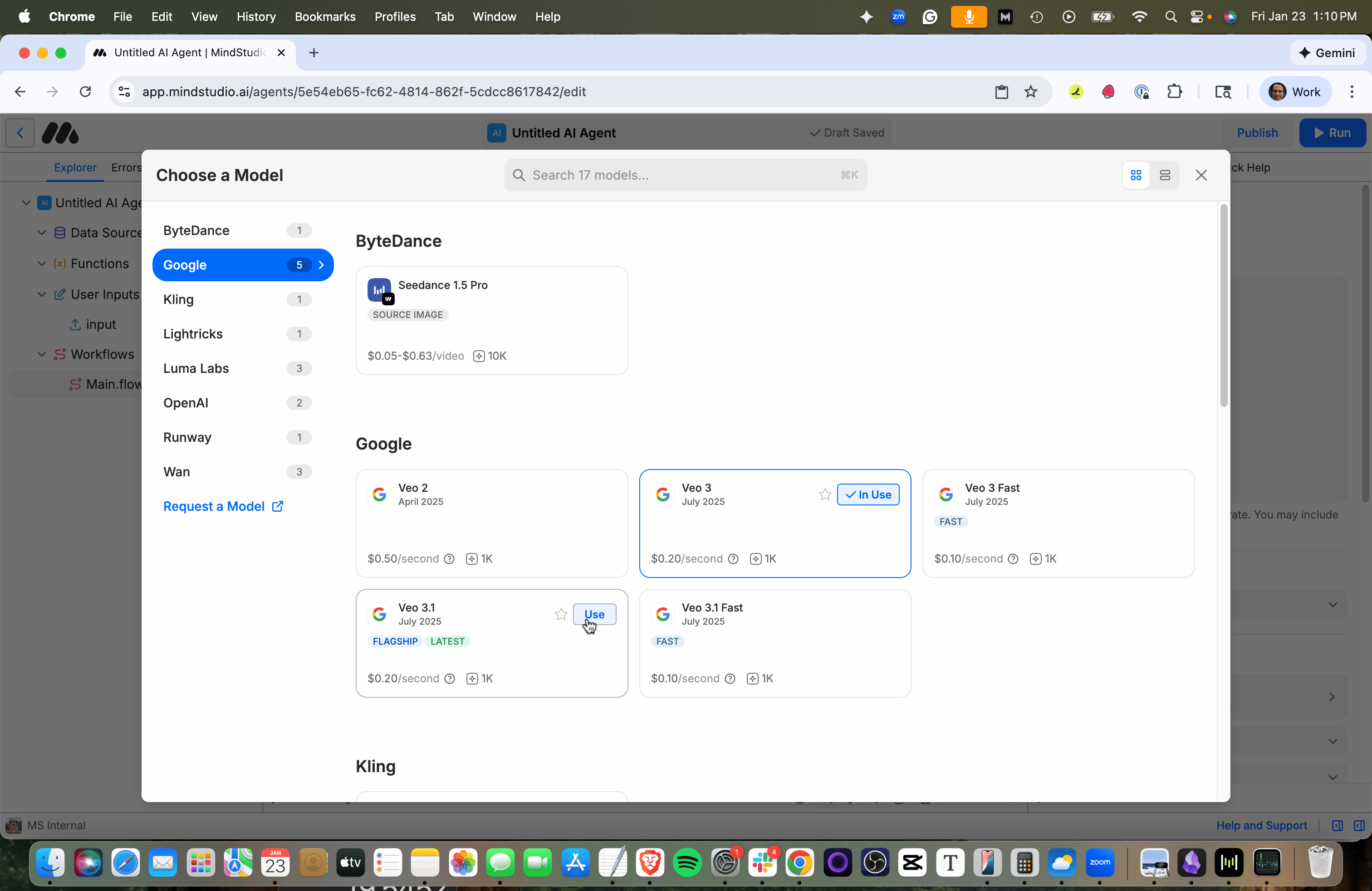 Select the Use button to use Veo 3.1 for video generation