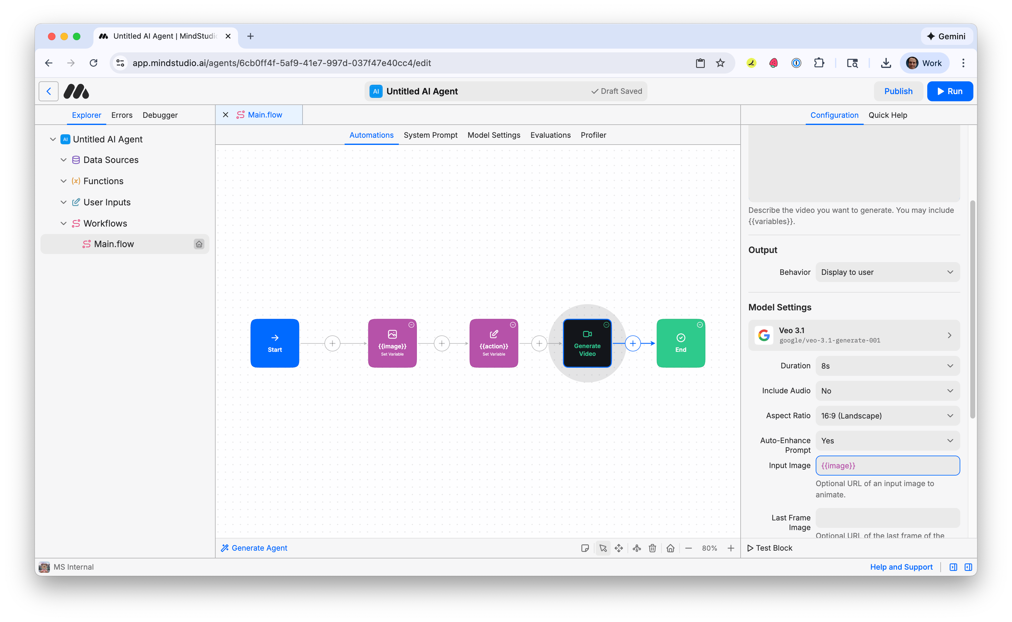 Type {{image}} into the Input Image setting in the Generate Video block