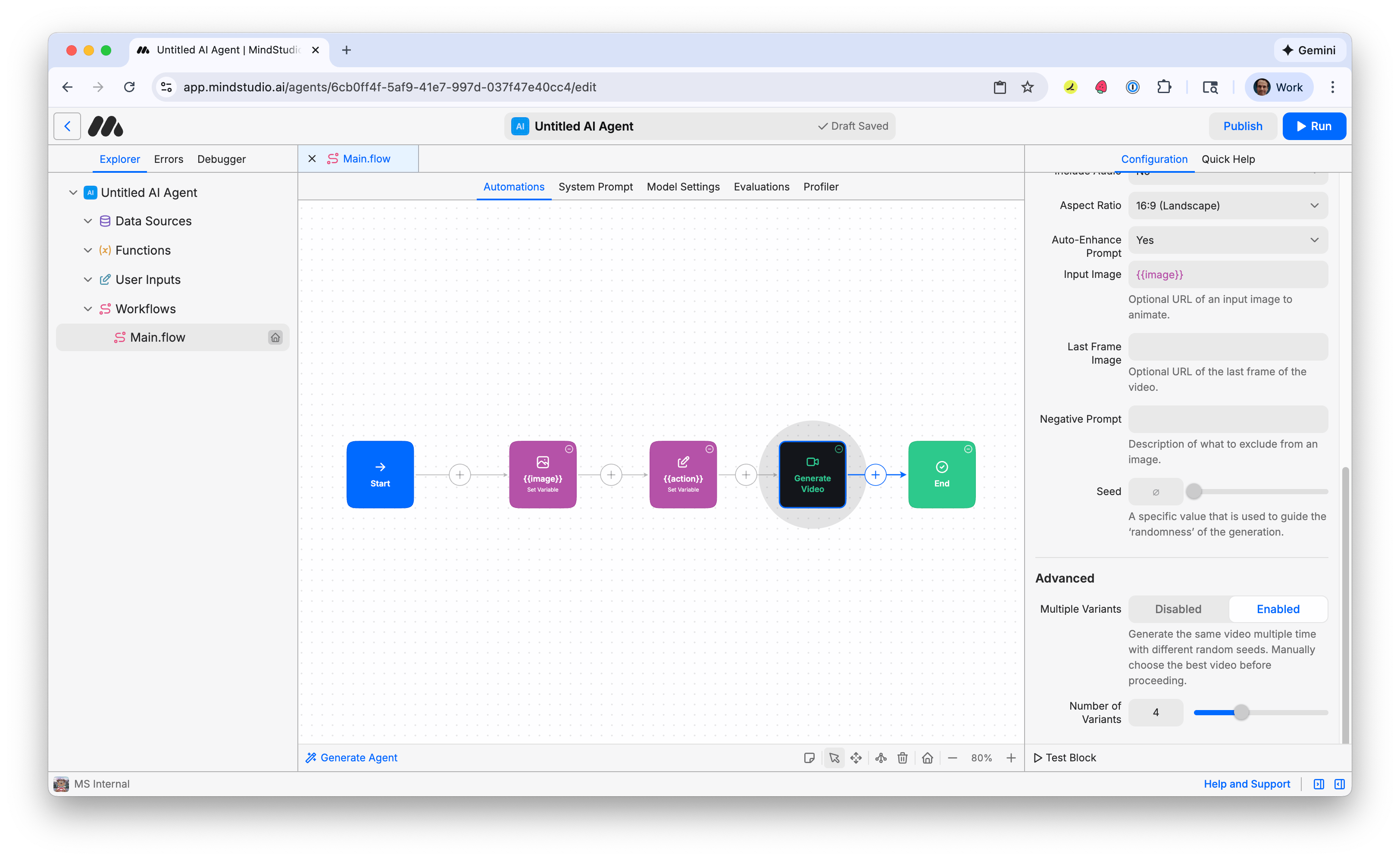 Enable the Multiple Variants setting in the Generate Video block