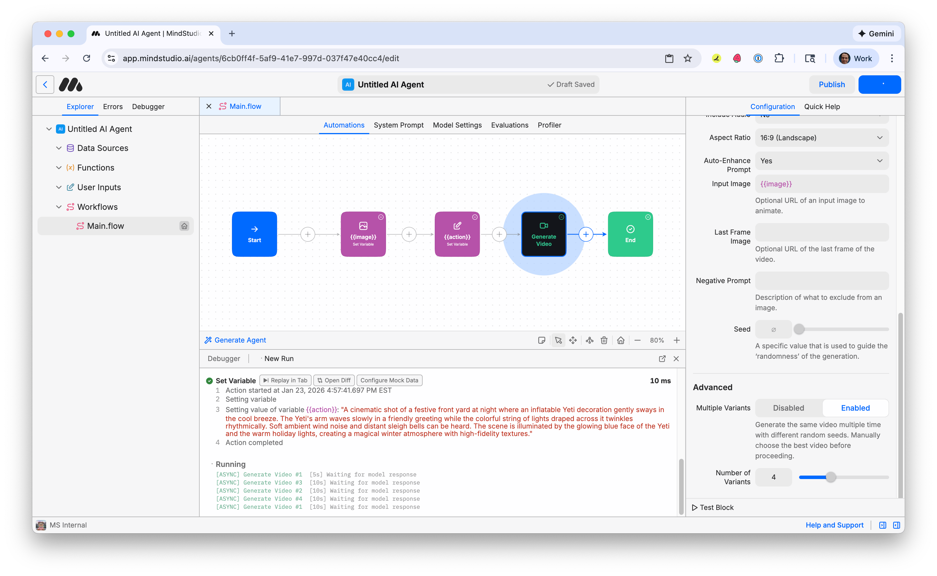 The MindStudio workbench runs in Debugger