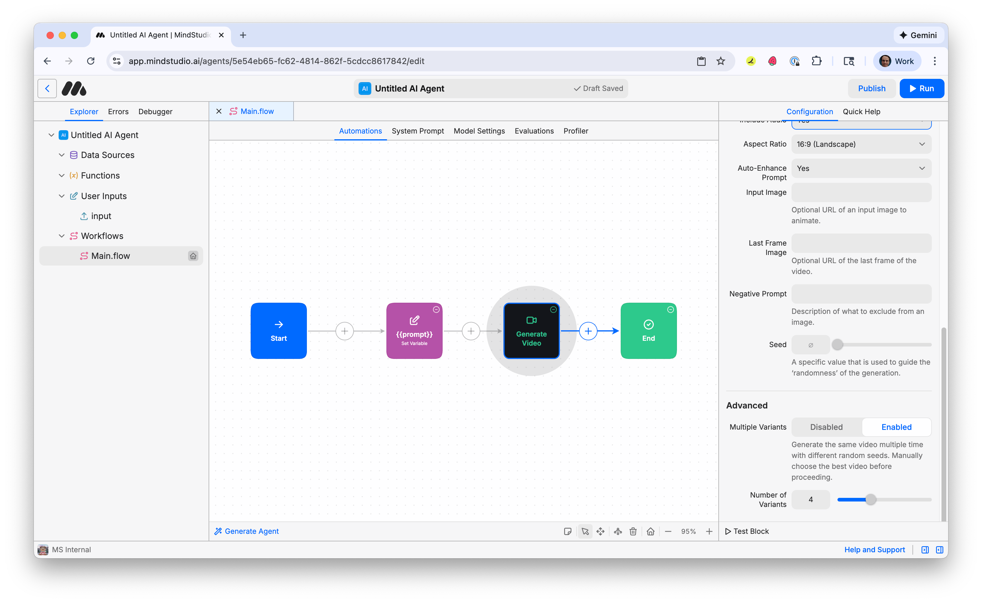 Enable the Multiple Variants option in the Generate Video block
