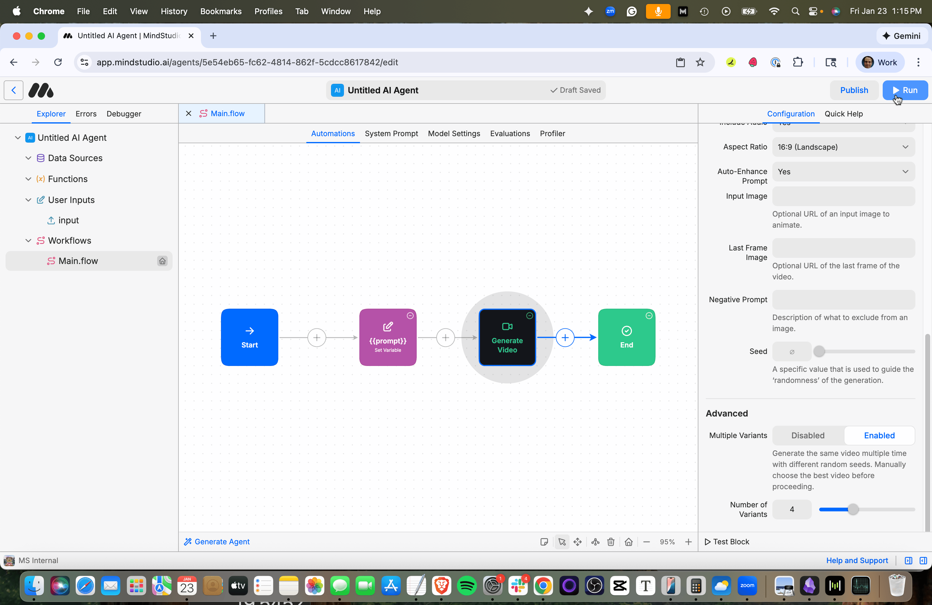 Click Run to run the MindStudio workflow