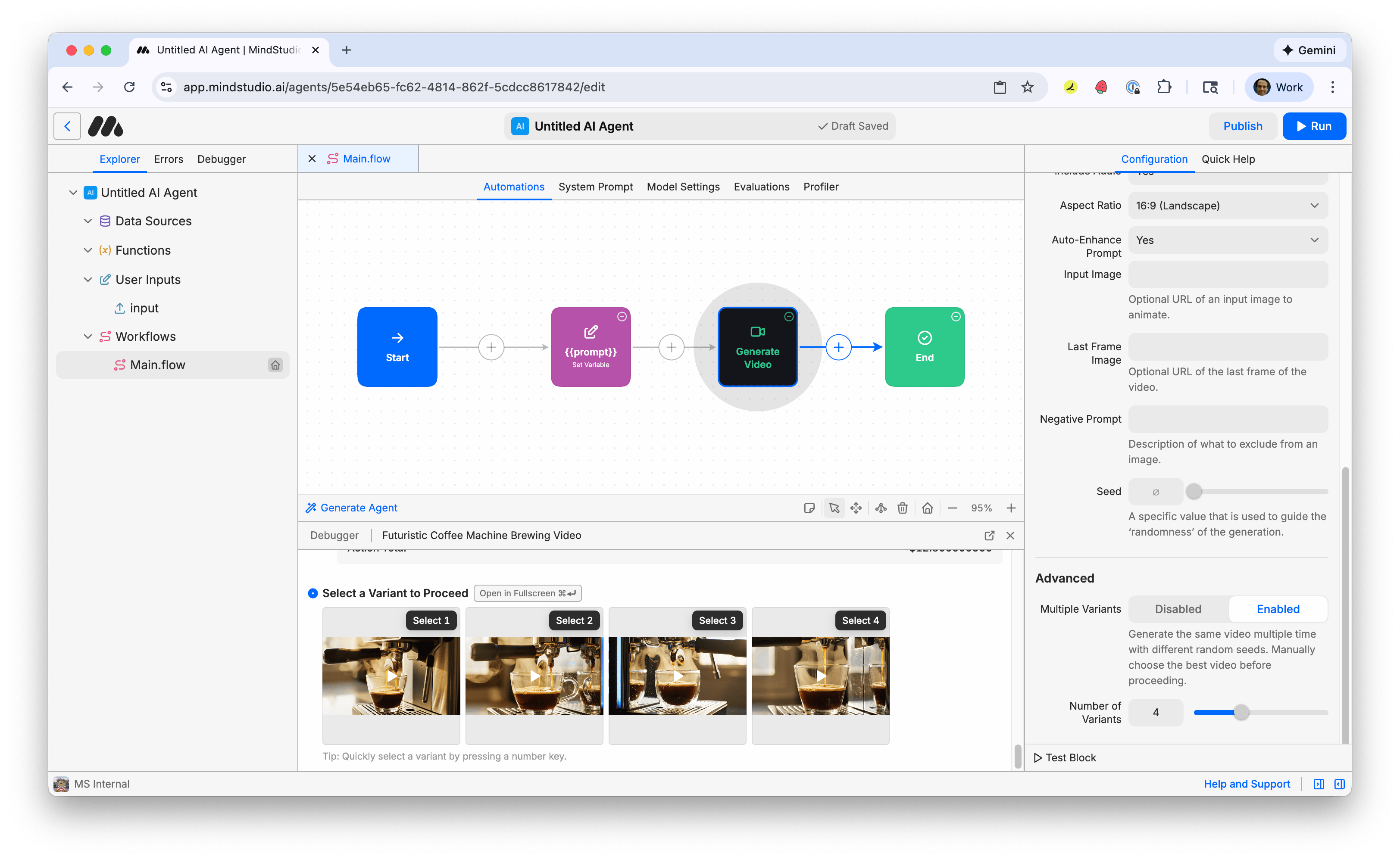 Generated video variants display in MindStudio