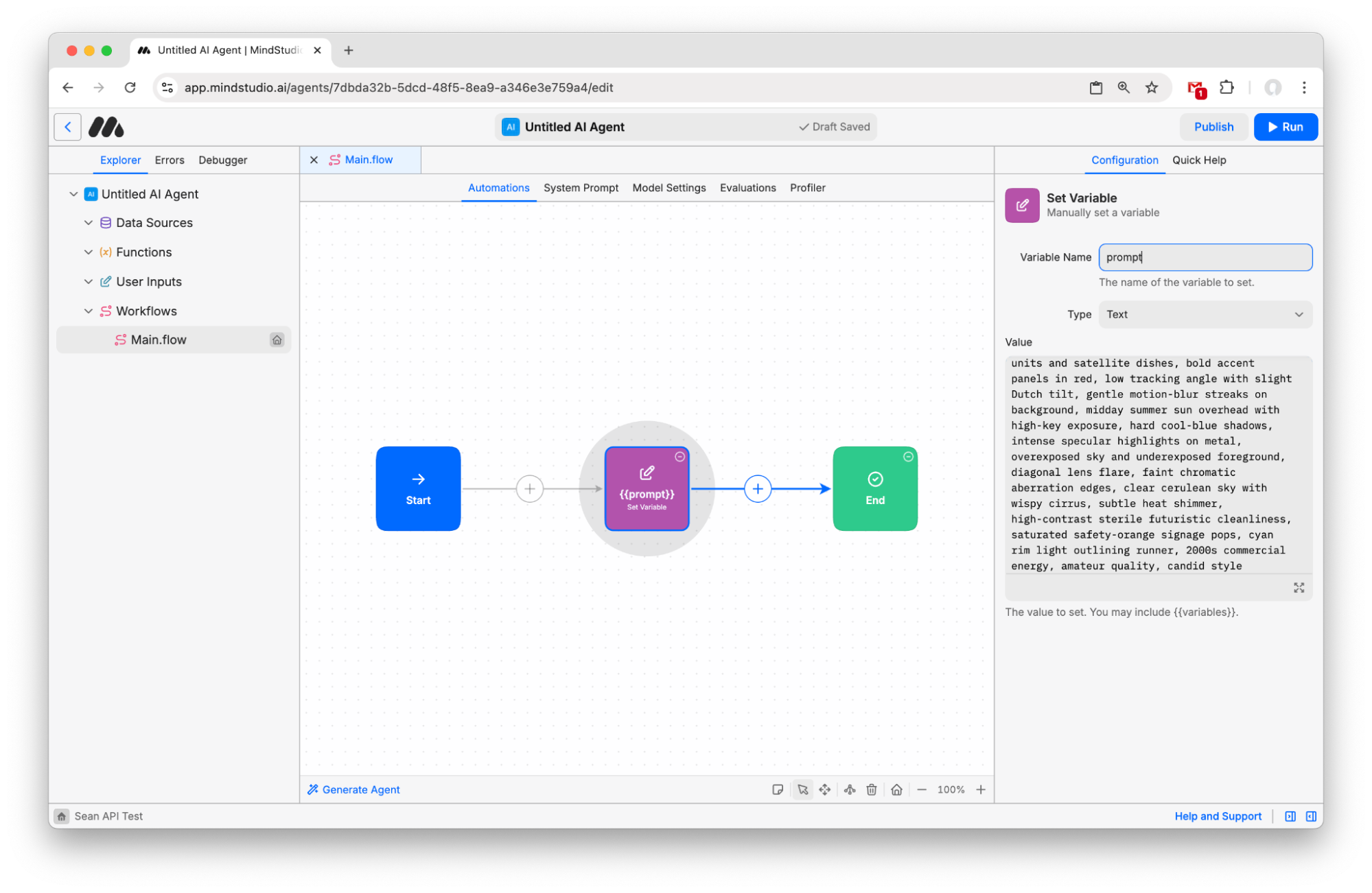 Prompt for the Set Variable block
